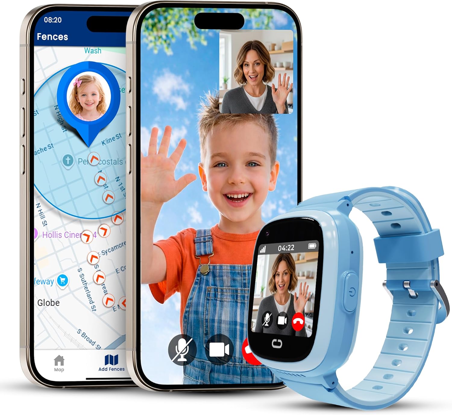 Kids Watch with GPS Tracker, Two-Way Calling, Real-Time Tracking & SOS Alerts – Smart Watch for Kids Call and Text with Geo-Fencing, School Mode, Water-Resistant, Long Battery Life & Parental Controls