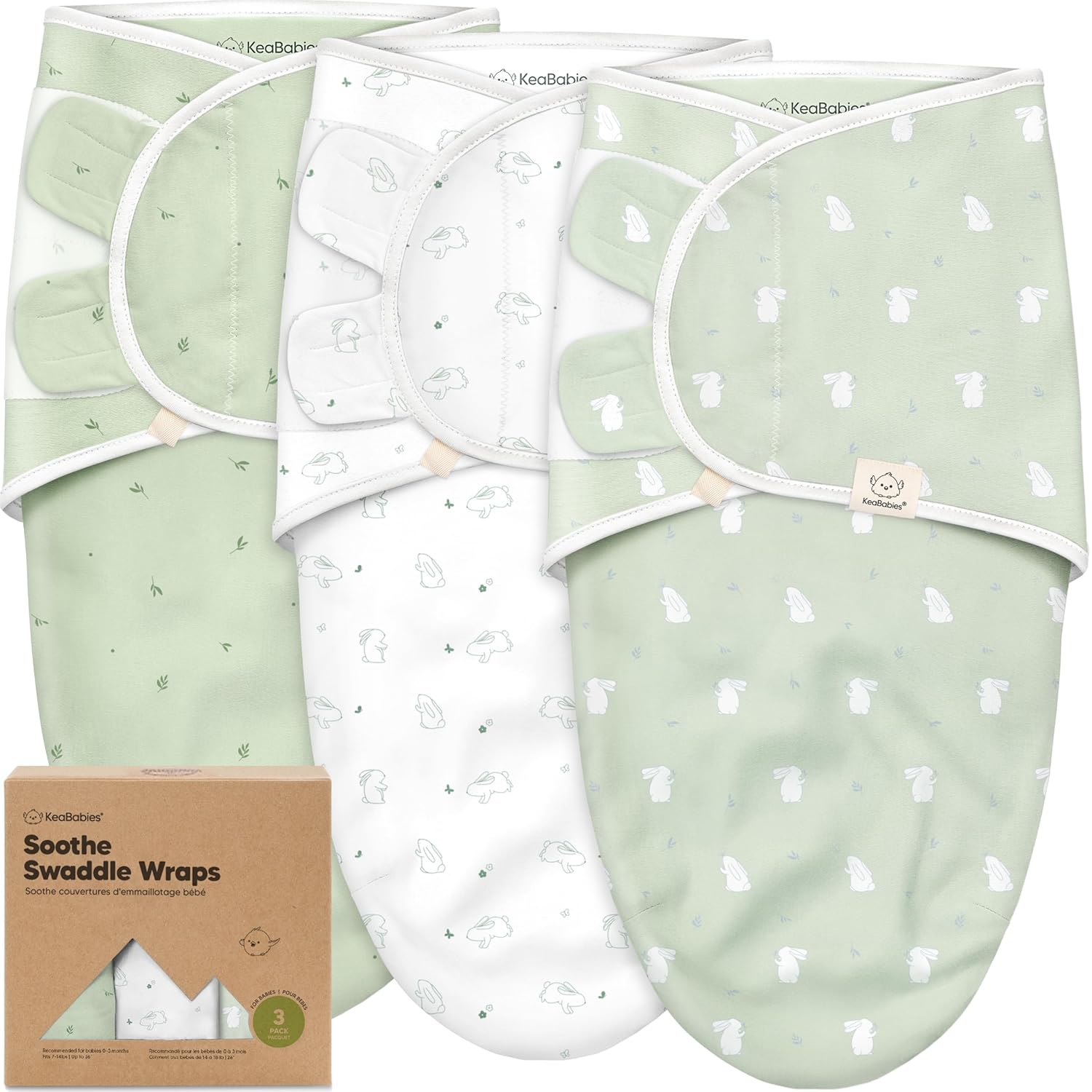 KeaBabies 3-Pack Organic Baby Swaddles for Newborns, Infant (Bunnies, 0-3M) | Baby Girls, Boys, Soft Organic Cotton, Snug, Newborn Swaddle Sleep Sack, Nursery Swaddling Blankets