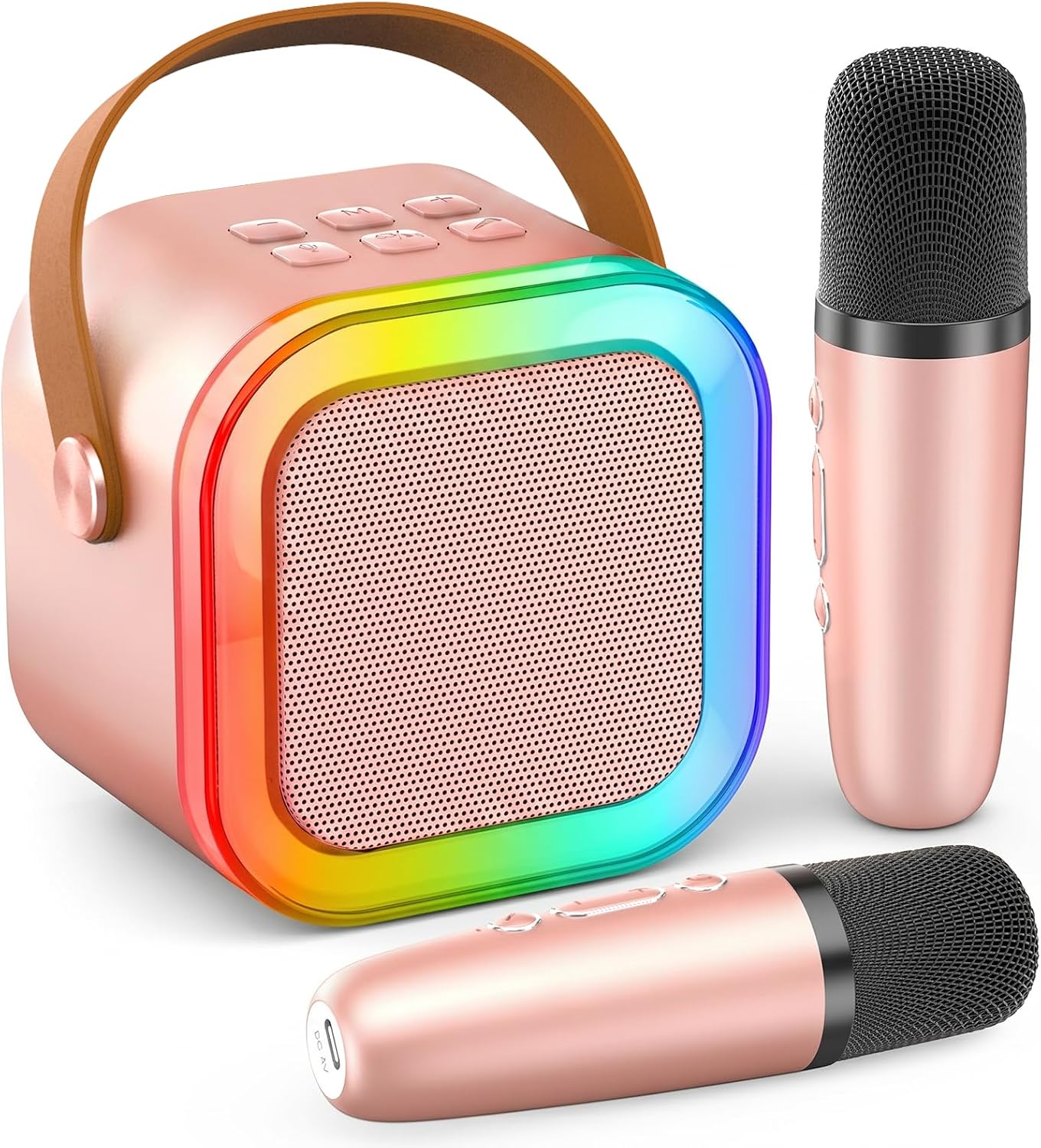 Mini Karaoke Machine for Kids Adults, 2026 TOP Personal Video Players Accessories Birthday Gifts for Girls Boys 3-8+ Toddler Toys, Portable Bluetooth Speaker with 2 Wireless Karaoke Mics(Rose Gold)