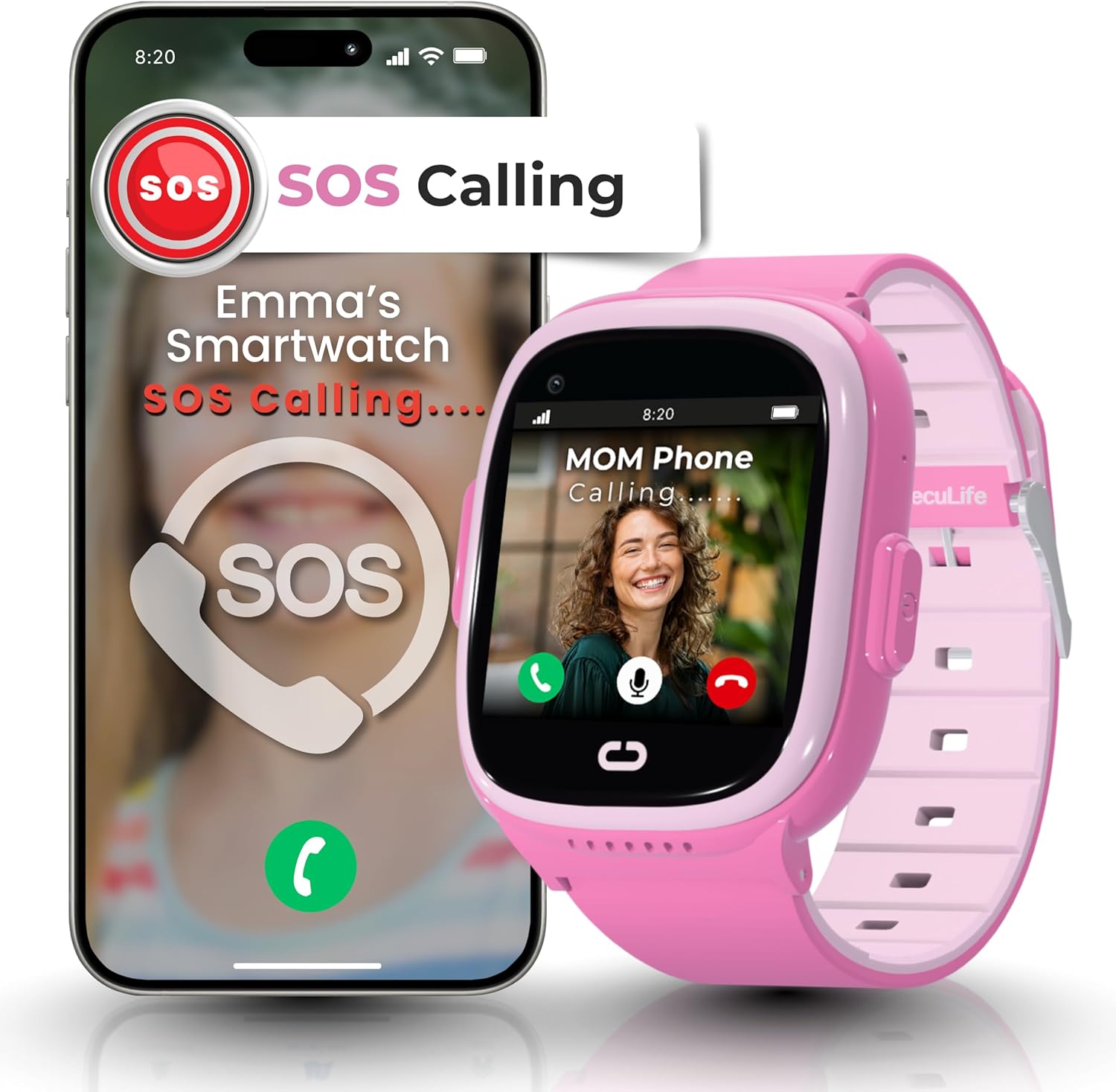 Smart Watch for Kids with GPS Tracker, Audio & Video Calling, SOS Alerts, HD Camera, Fitness Tracker, Parental Controls, Kids Smart Watch for Boys & Girls, Subscription Required (Pink)