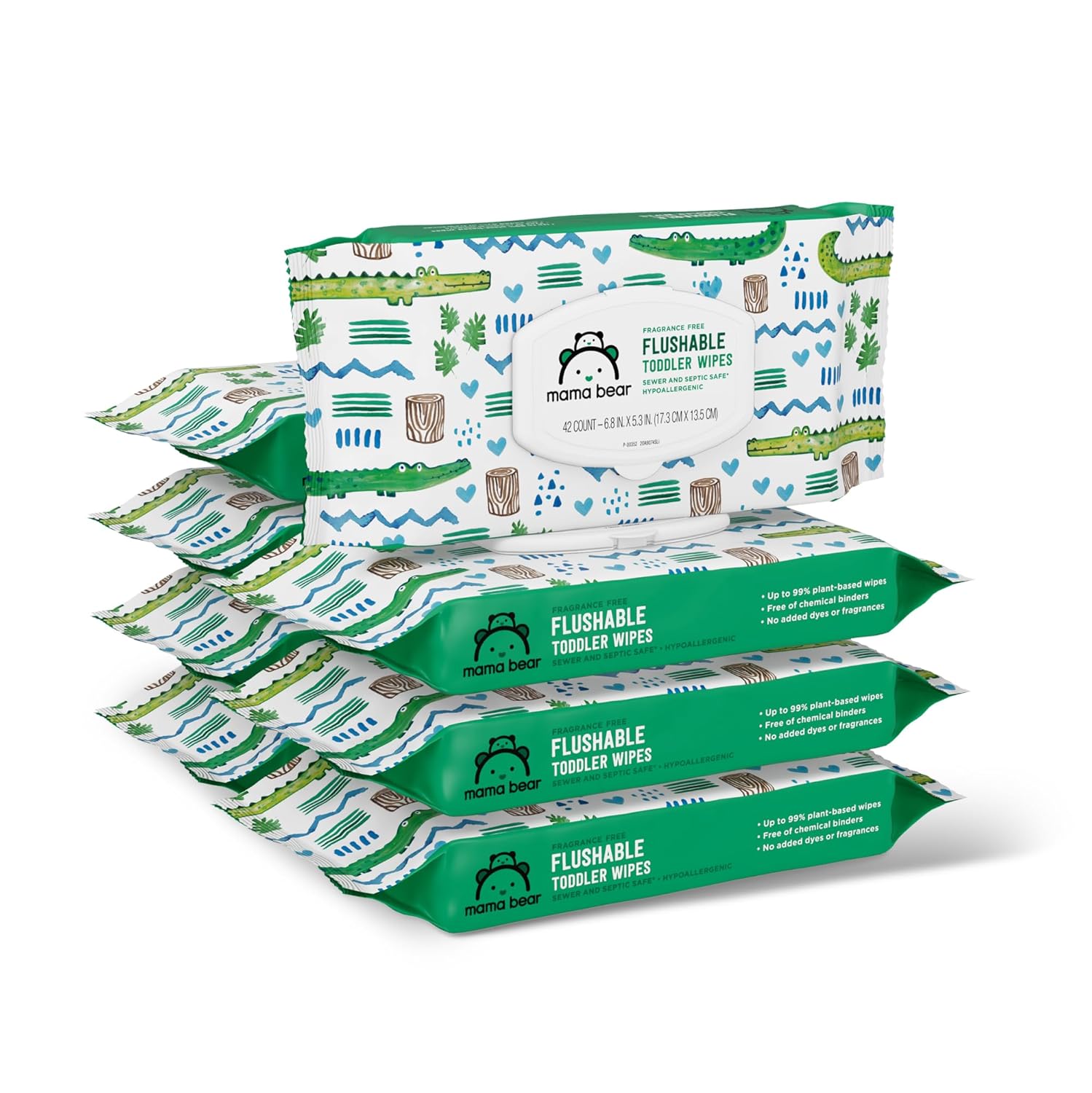 Amazon Brand – Mama Bear Flushable Toddler Toilet Wipes, Unscented, Formulated without Fragrance, Hypoallergenic, Septic Safe, 336 Count, 8 Packs of 43
