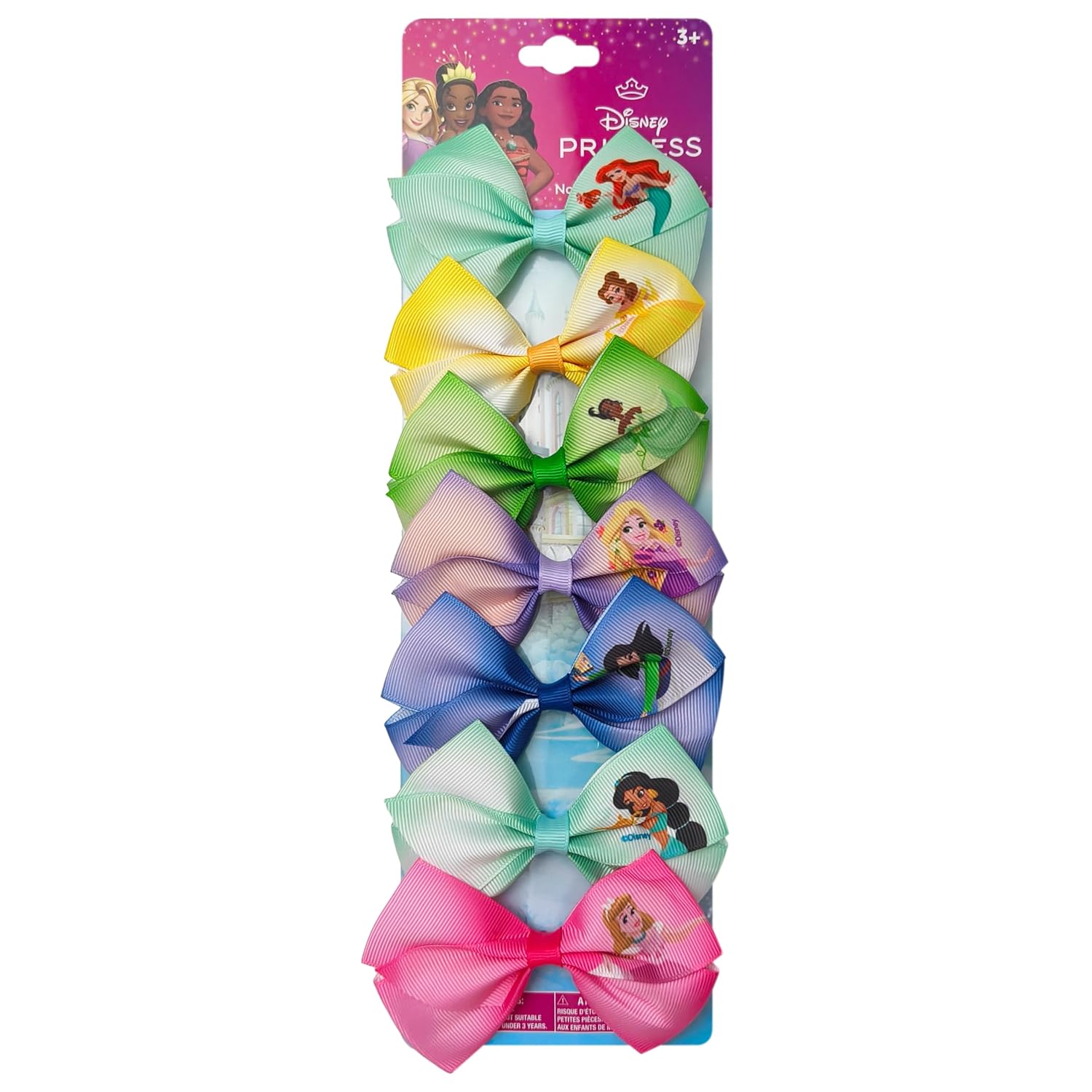 Disney Princess – Girls Hair Accessories Gift Set – Kids Hair Bows – 7 Pcs 4 Inch Bundle – Different Princess on Each Clip – Alligator Clip Ages 3+