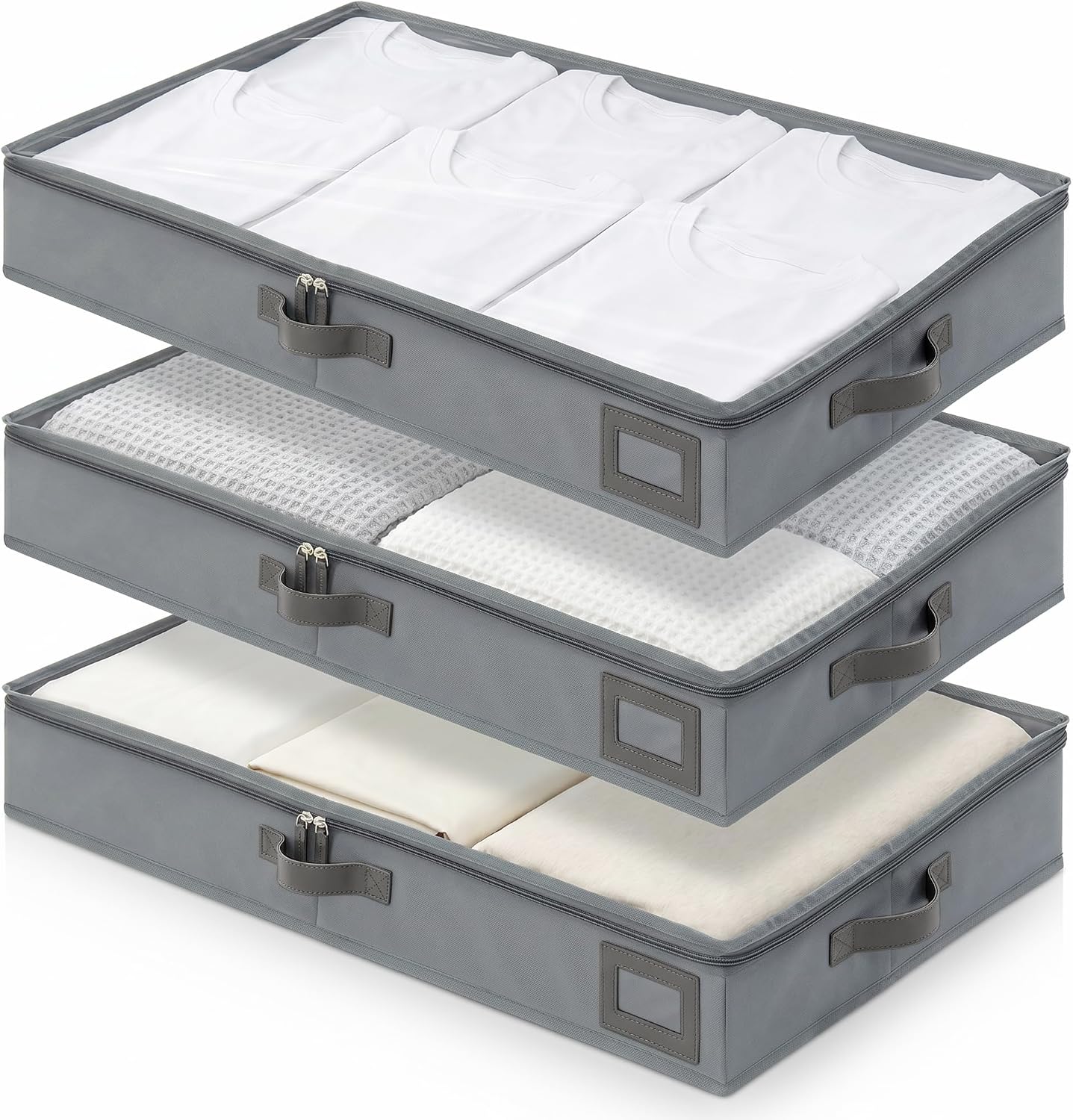 4-Inch Under Bed Storage Containers (3-Pack) | Sturdy Sidewalls | Clear Cover & Label Holder | Underbed Organizer for Crib/Couch | Stores Clothing/Blankets/Wrapping Paper/Toys