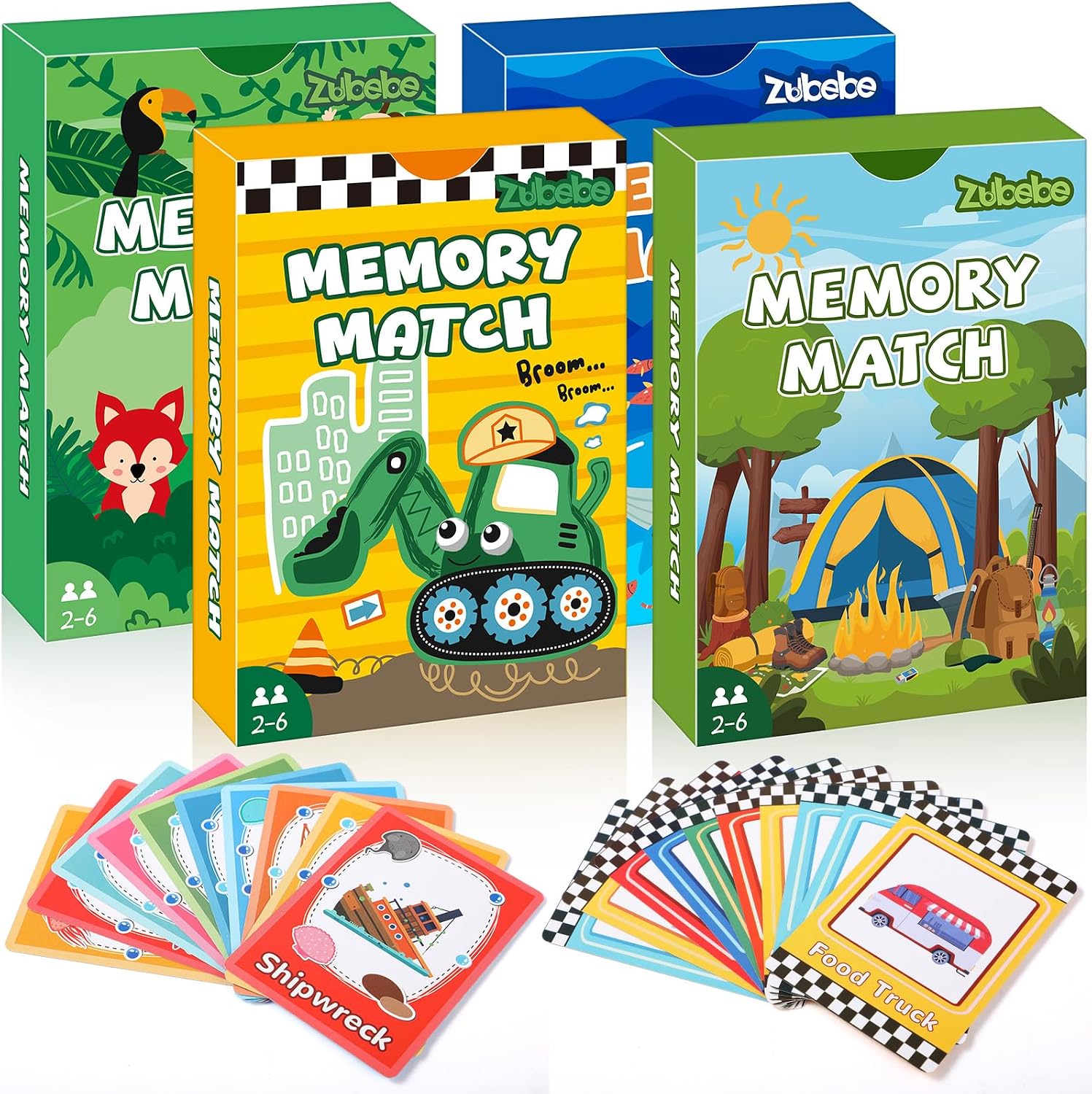 Zubebe 4 Sets Memory Matching Game for Kids Memory Match Fun Matching Game Educational Toys for Family Night, Party Favors, Classroom Prizes (Style 2)