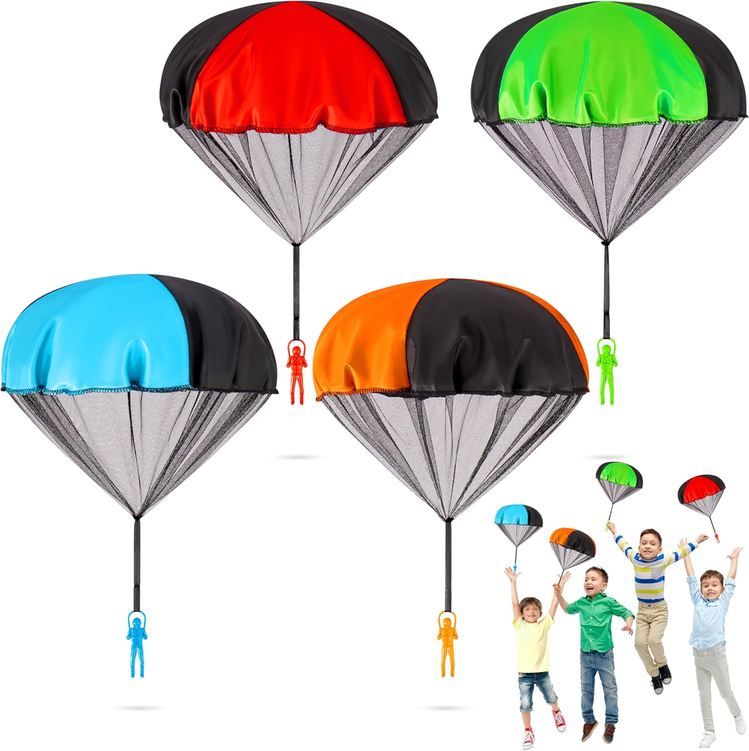 Yeeeasy Tangle-Free Parachute Toys for Kids – Outdoor Flying Game for Boys Girls Age 3-12 – Rip-Stop Hand Throw Army Men Action Figures – STEM Science Gift & Stocking Stuffers – Boys 4Pcs