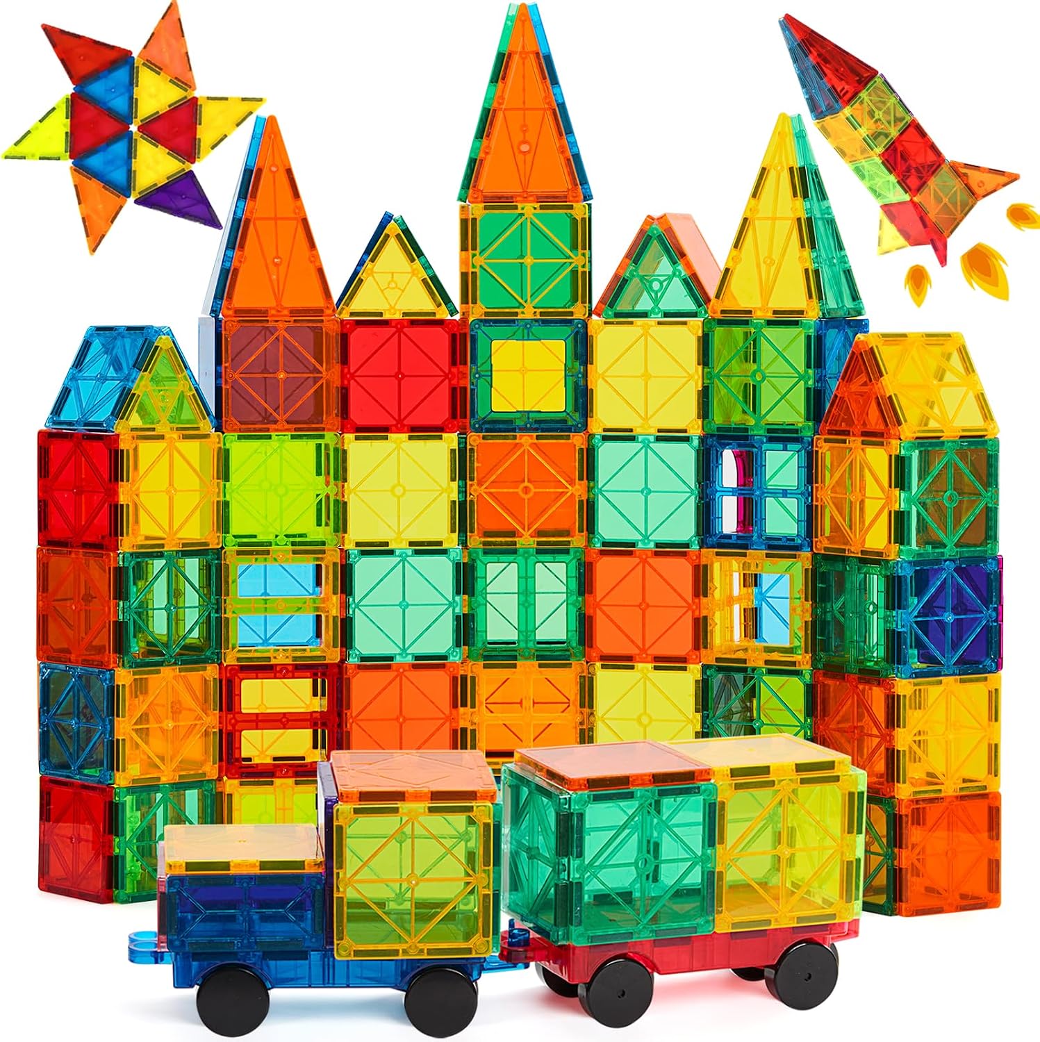 FNJO Magnetic Tiles, 100PCS Building Blocks, STEM Magnets Building Toy Set, Preschool Kindergarten Construction Stacking Toy, School Teacher Supplies, Classroom Must Haves