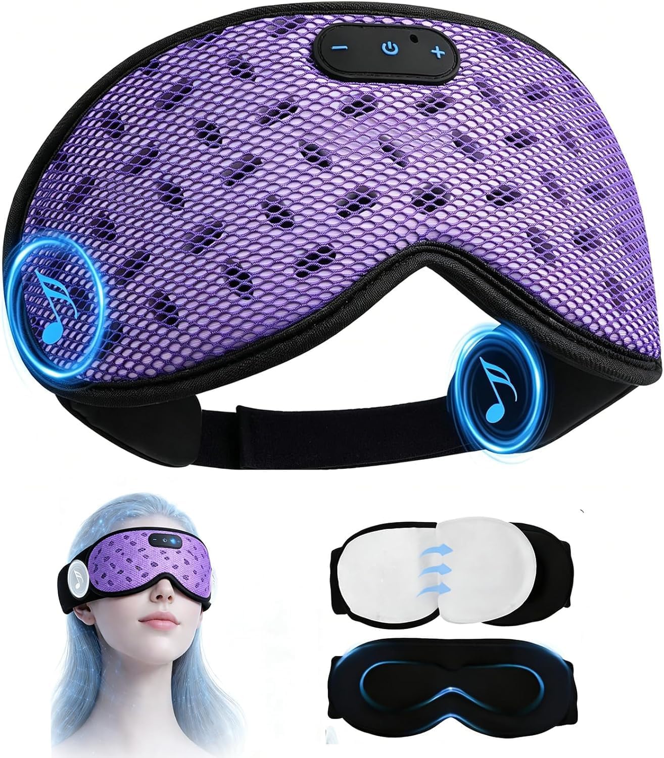 LC-dolida Sleep Headphones, Sleep Mask with Bluetooth 5.4 Headphones, Detachable 3D Blackout Eye Mask with Wireless Headphones Bluetooth Sleep Mask for Side Sleepers, Cooling Music Mask Gift (Purple)