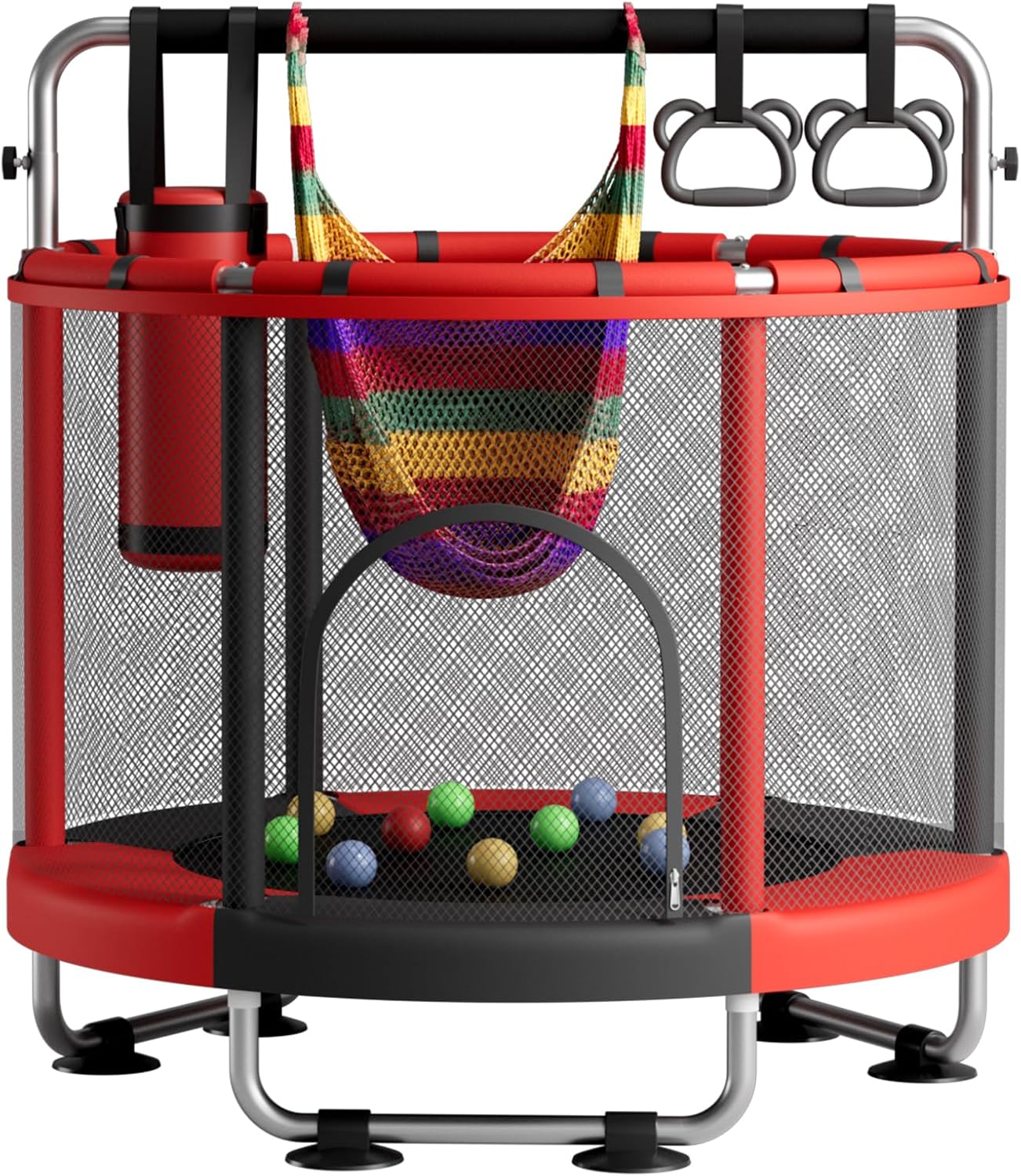 ZCMHAXJ 55″ Trampoline for Kids with Enclosure, 440lbs Capacity Indoor & Outdoor Toddler Trampoline with Adjustable Gymnastics Bar & Toys, for Boys & Girls
