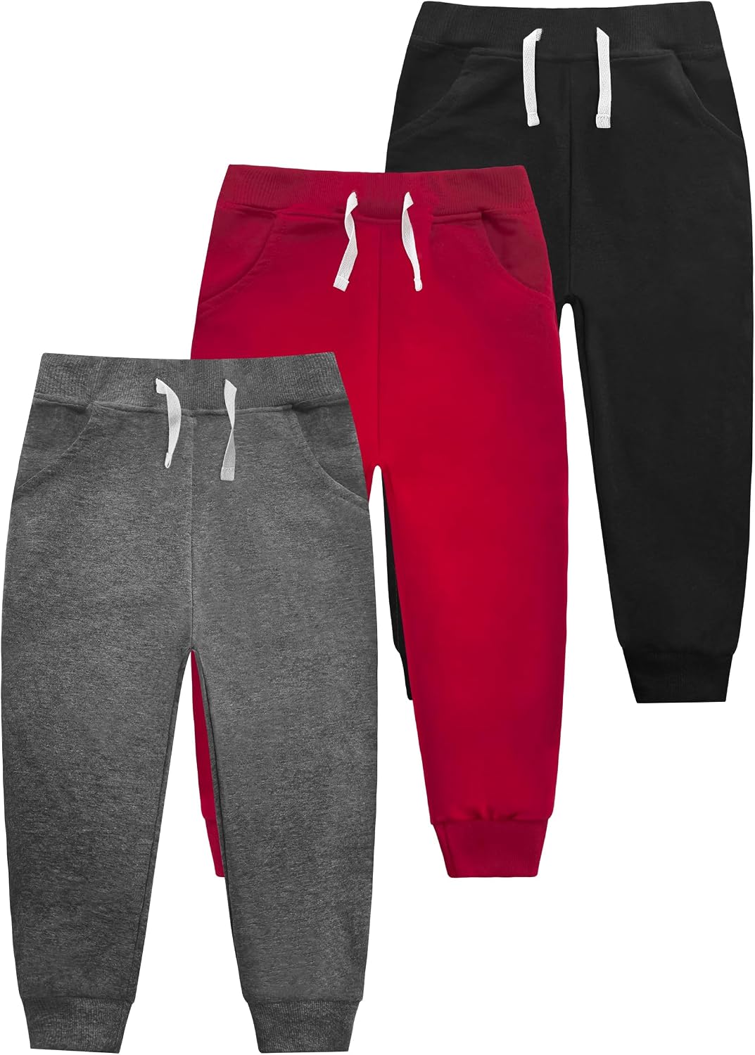 VOGRYE Boys’ Sweatpants 3-Pack – Soft Cotton Jogger Pants with Pockets, Elastic Waist Drawstring for Kids School Sports