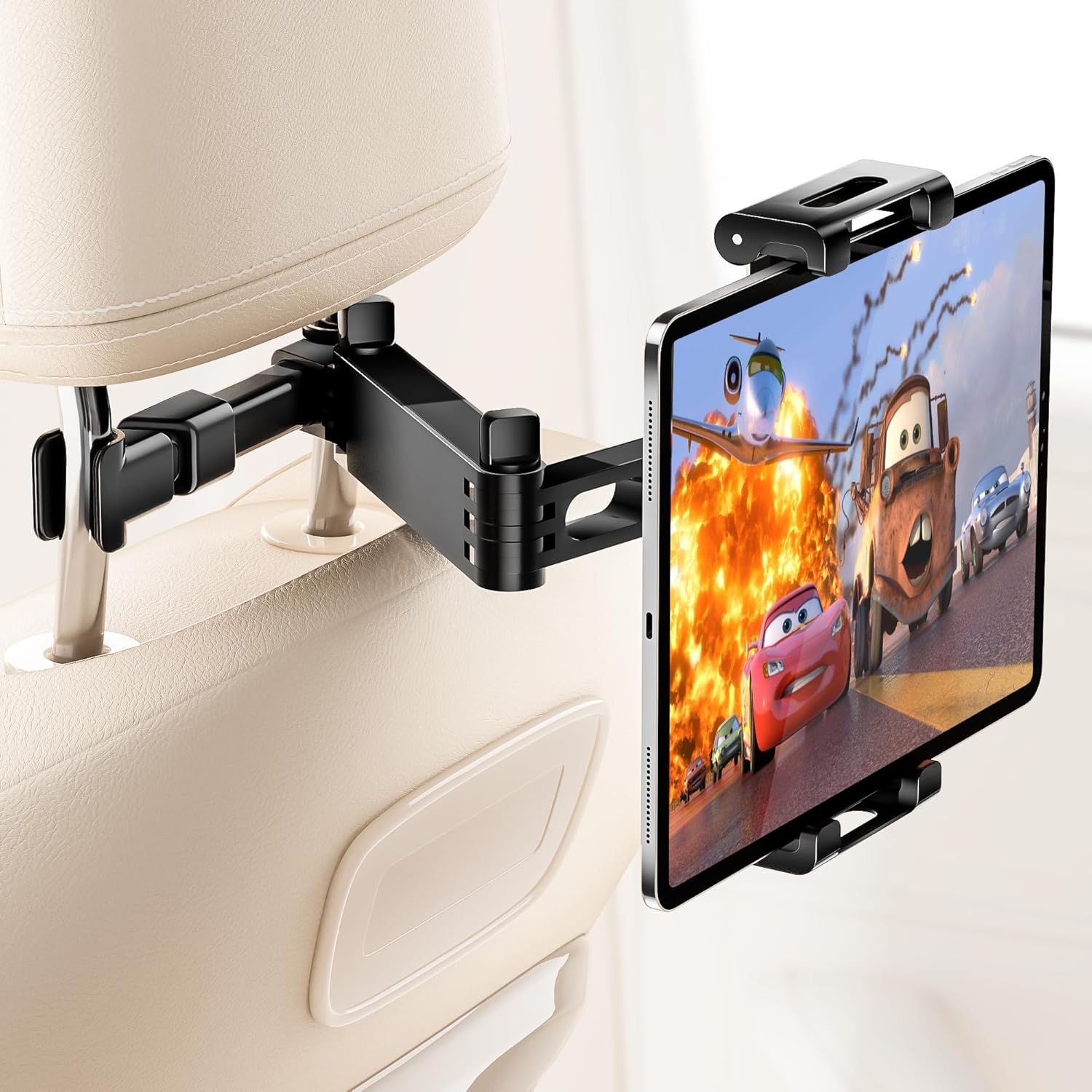 Car Headrest Tablet Holder, Lockable 3-in-1 Extension Arm Tablet Mount for Car Backseat, 360° Rotation, Fits iPad Pro Air Mini, Fire HD, 4.7-13″ Tablets, Road Trip Essentials for Kids
