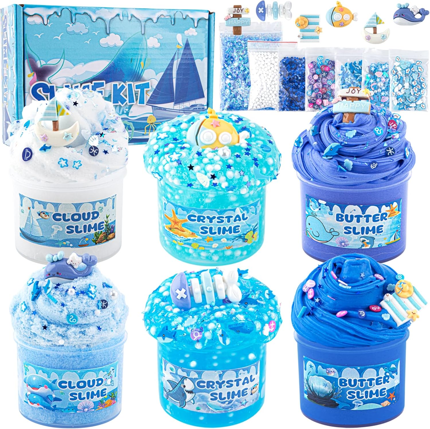6 Pack Slimes, Blue Slime Kit, Butter Cloud Slime for Boys Girls Ages 8-12,Toys for Girls and Boys, Slime Party Favors Goodie Bag Stuffers, 4 5 6 7 8 9 10 Year Old Girl Birthday Gift Cute Stuff