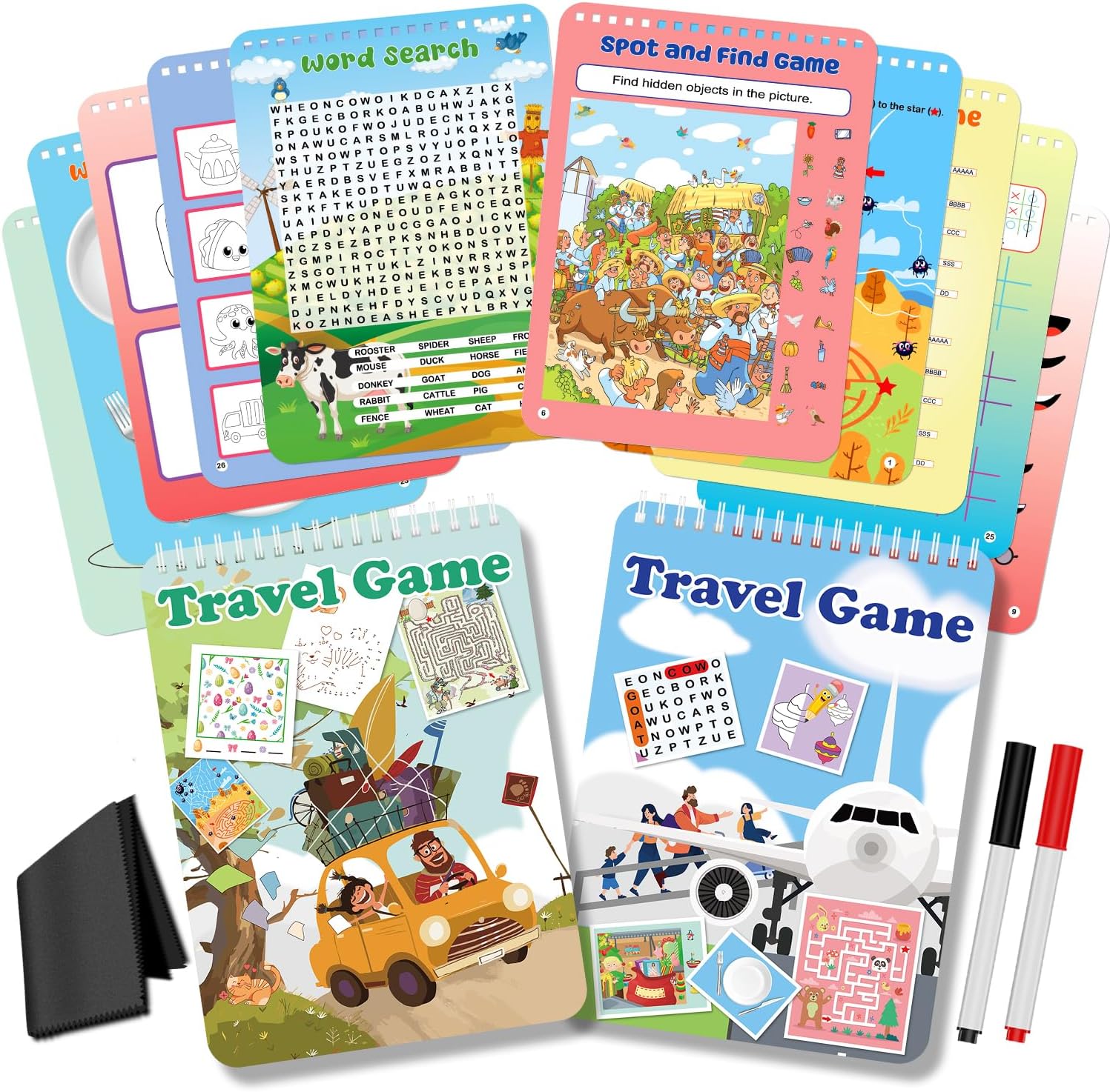 Elfew 2 Pack Reusable Activity Game for Kids Ages 4-8, 8-12,Travel Games Include 56 Different Game,1-2 Players,Toy & Learning Tool for Road Trip Airplane Activity