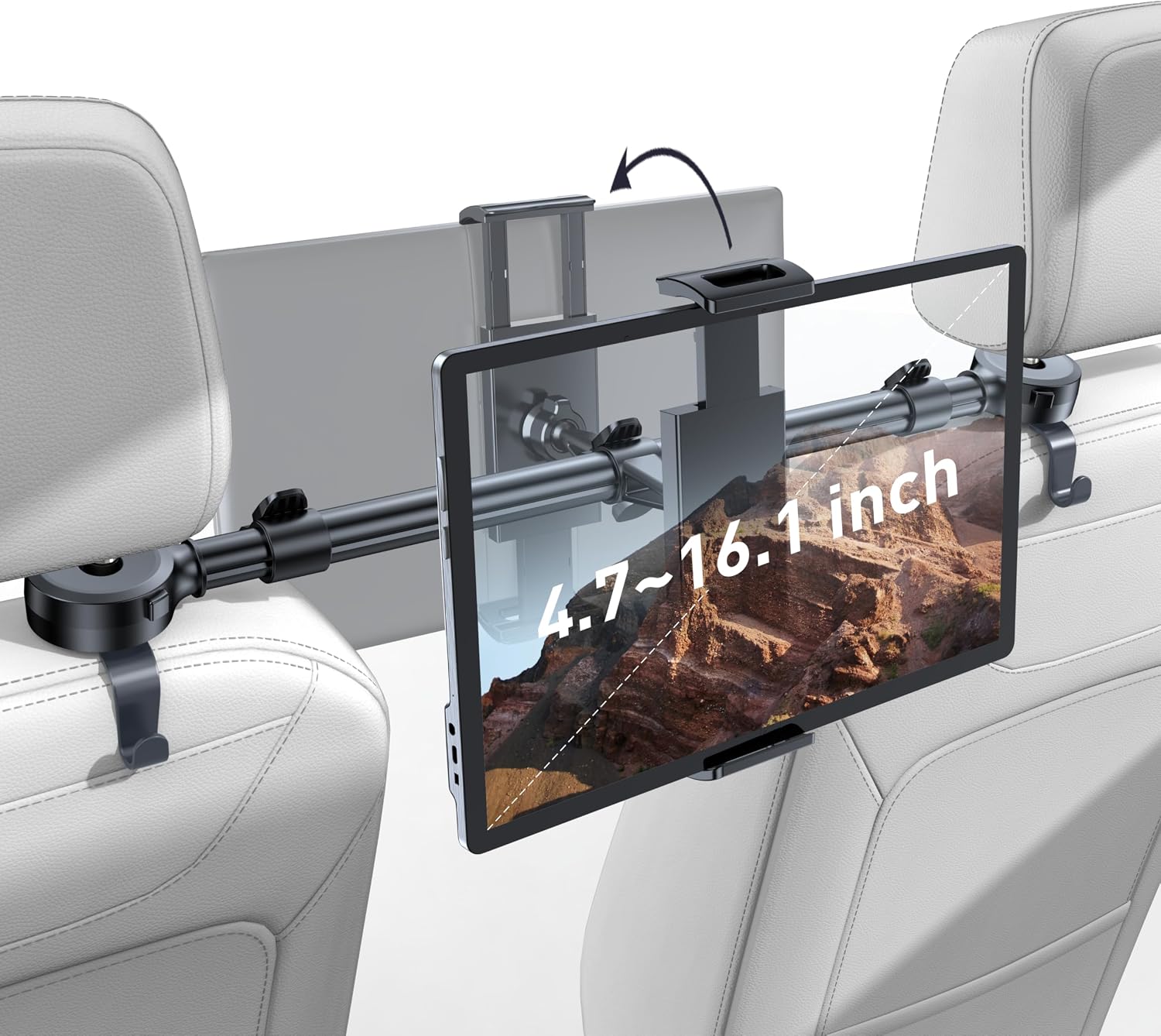 Tryone Car Headrest Tablet Holder for iPad: [Front & Rear Flip Mount] Adjustable Back Seat Tablet TV Portable Screen Holder, Car Road Trip Essentials for Kids Compatible with 4.7-16.1″ Devices