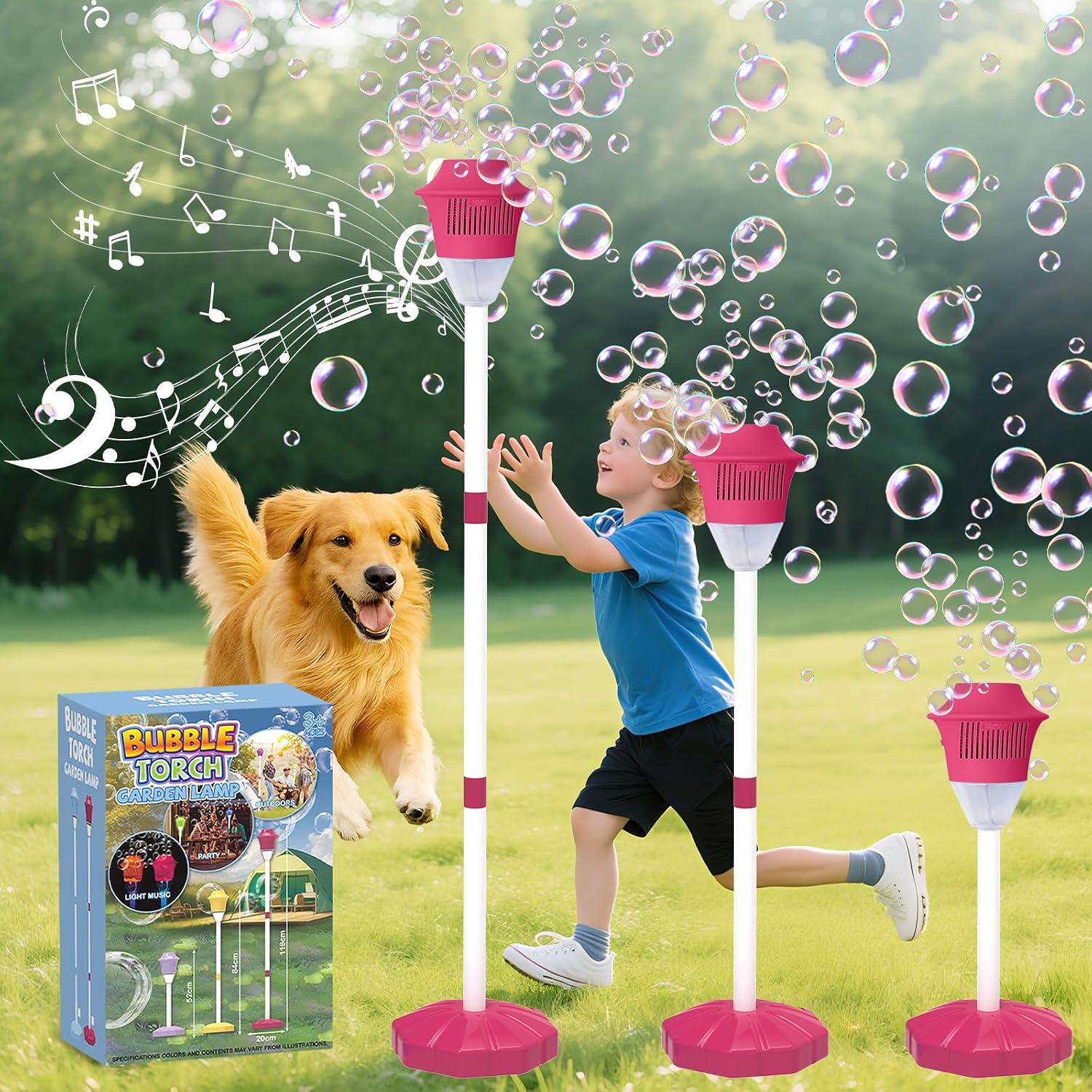 Infowush Bubble Machine for Kids, Automatic Standing Bubble Maker Machine Height Adjustable Up to 47 Inches Outdoor Battery Bubble Machine with Light/Music for Toddlers Birthday Party Gifts（Red）