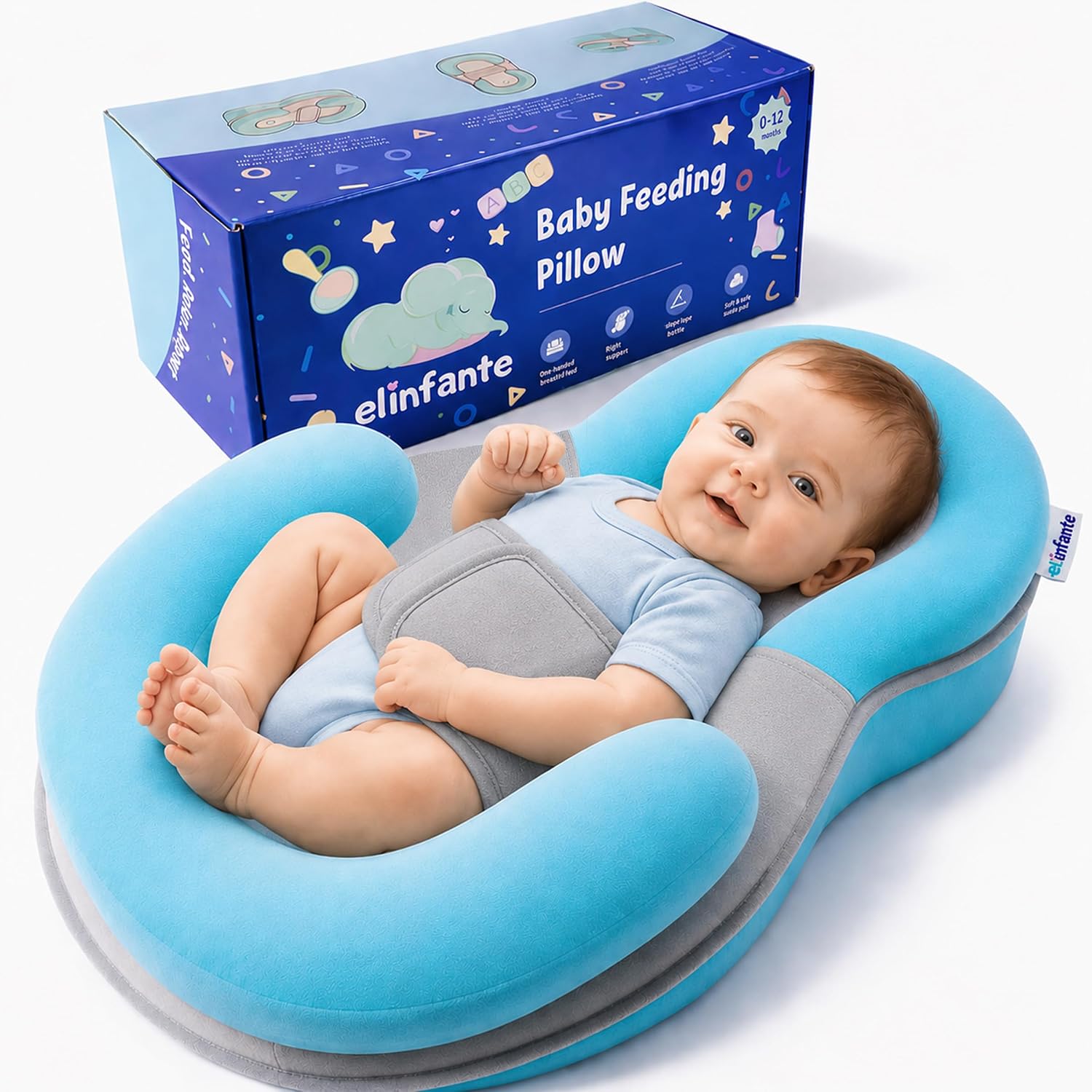 El Infante Baby Feeding Pillow, Nursing Pillow for Bottle Feeding & Breastfeeding Wedge Pillow, Anti-Overflow Baby Lounger Pillow, Reduce Spit-Up, Tummy Time Mat, Infant Support Cushion for Awake Time