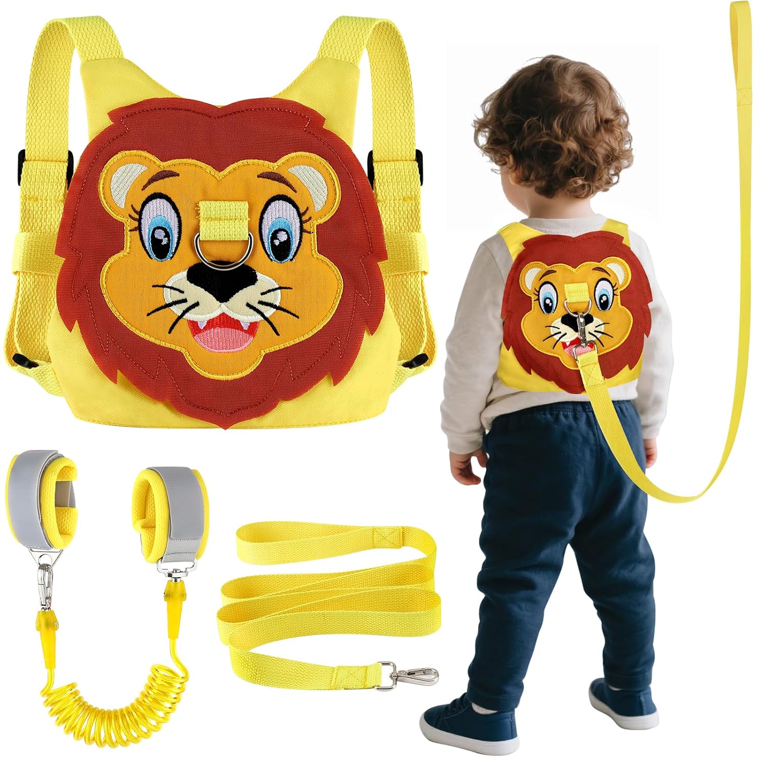 Toddlers Leash + Anti Lost Wrist Link Child Kids Safety Harness Kids Walking Wristband Assistant Strap Belt for Boys Pink Christmas Gift (Yellow)