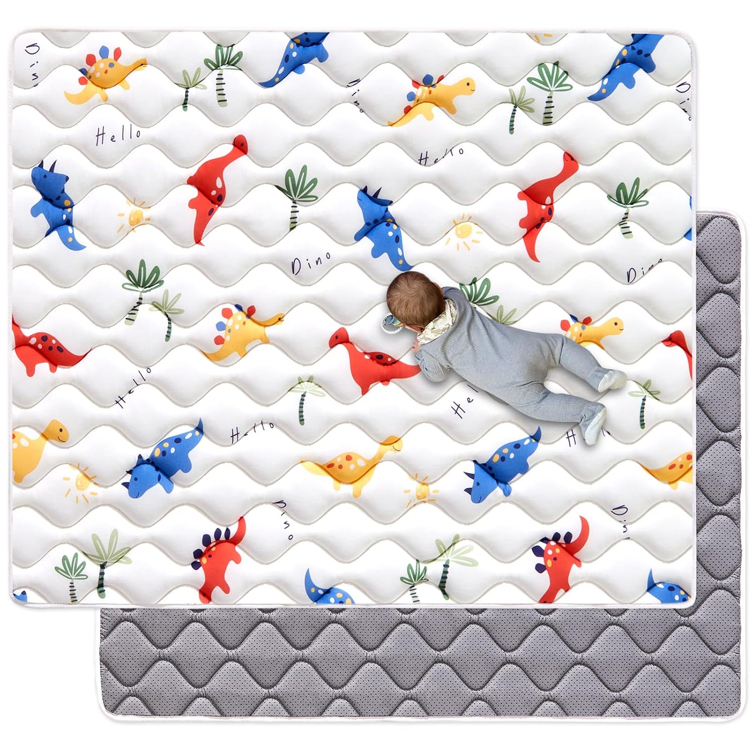 Odorless Premium Foam Baby Play Mat 50″ x 50″, Soft Microfiber Fabric Crawling Mat for Floor- Comfortable and Hypoallergenic, Non-Slip Cushioned Floor Playpen mat for Infants,Babies,Toddlers
