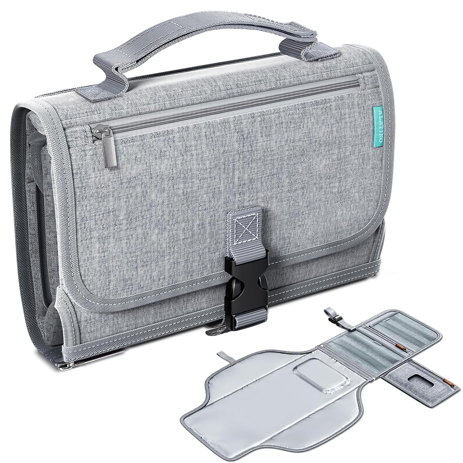 Alatino Portable Diaper Changing Pad for Baby, Detachable Travel Changing Pad with Baby Wipes Pocket, Gifts for Baby Shower, Newborn Girls and Boys (Austere Grey)