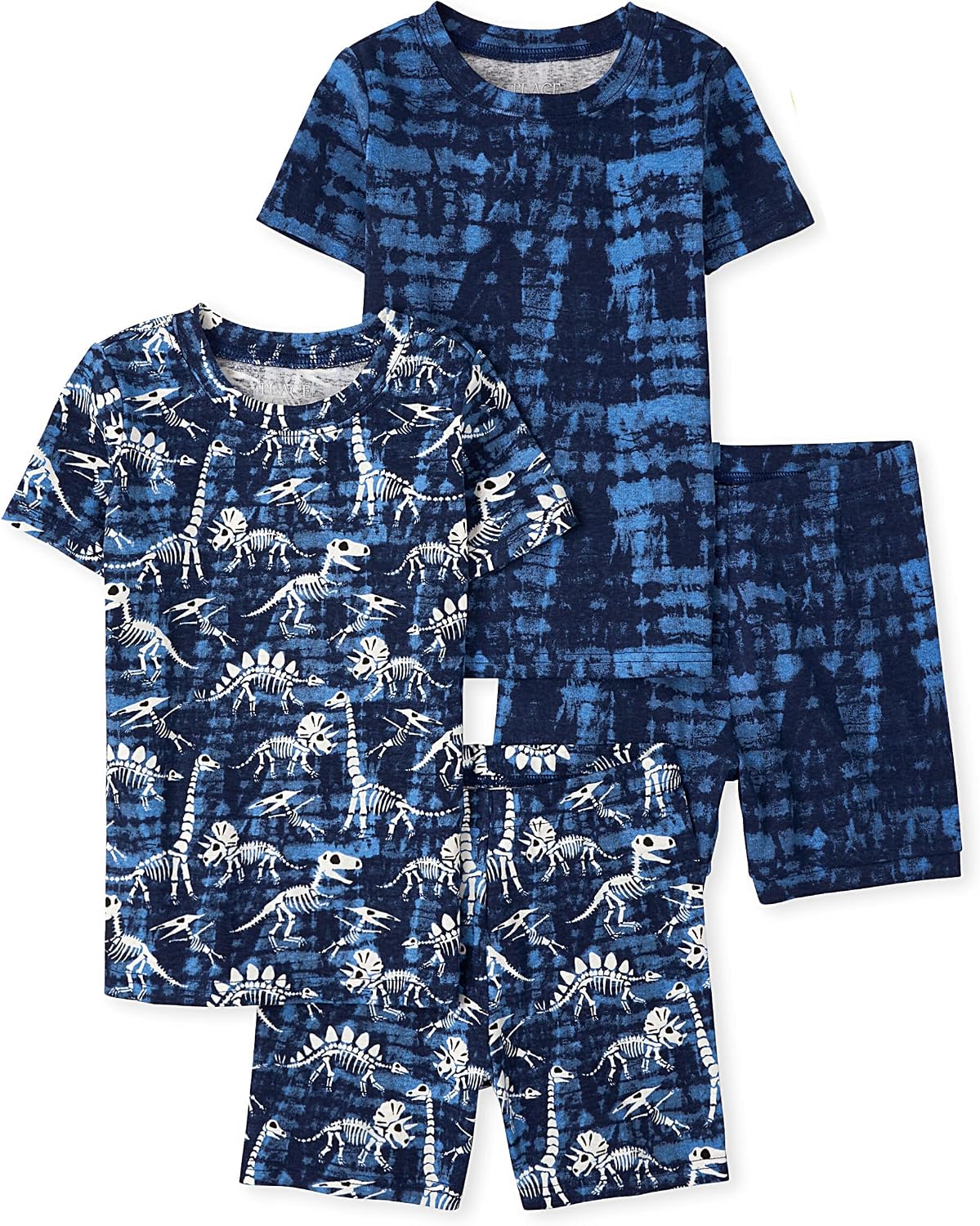 The Children’s Place Boys’ Short Sleeve Top and Shorts Snug Fit 100% Cotton 4 Piece Pajama Set
