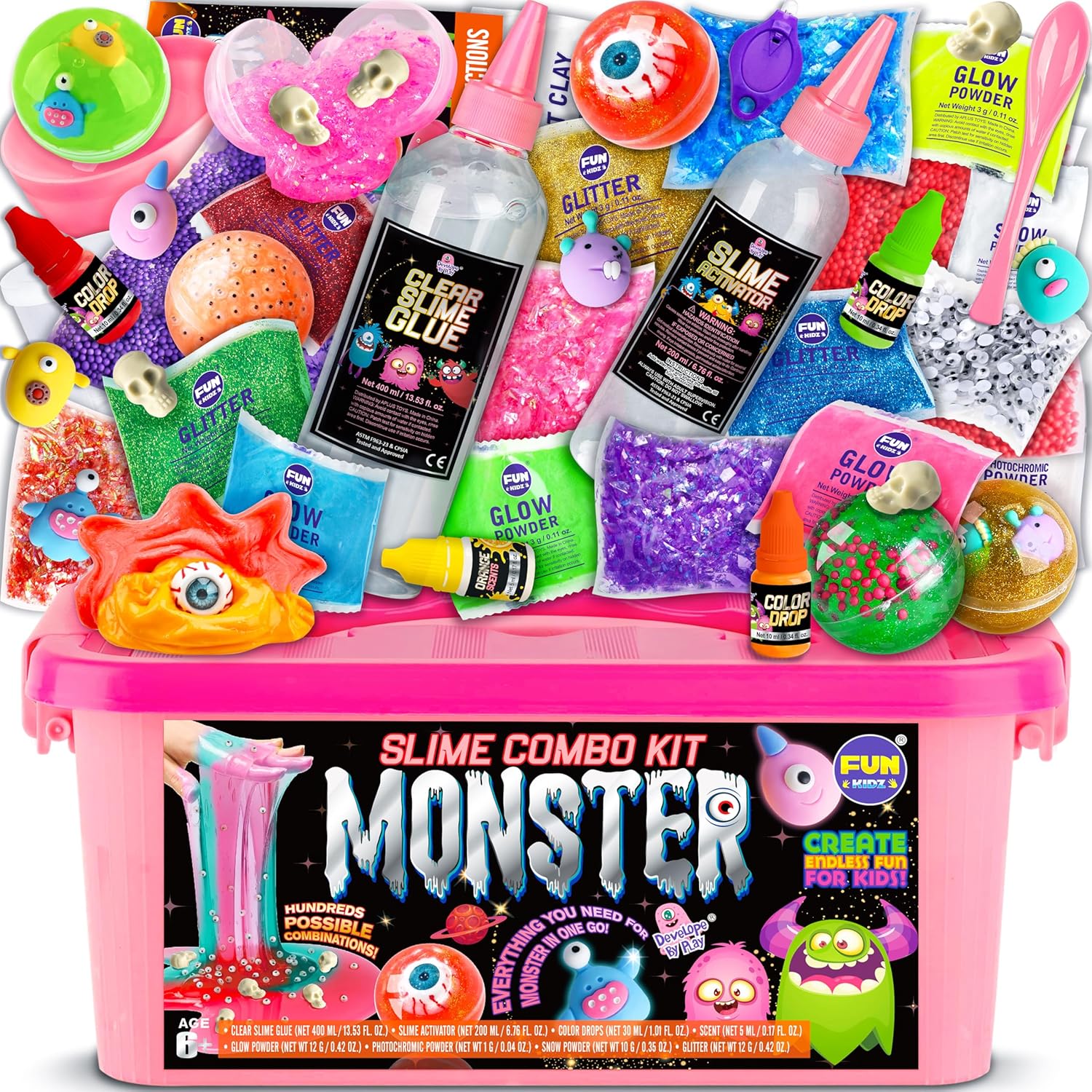 Halloween Toy Monster Slime Kit for Girls Ages 6-12, FunKidz Glow in Dark Slime Making Kit for Kids Make Soft Slime Balls with Photochromic Powder Kid Ideal Party Gifts
