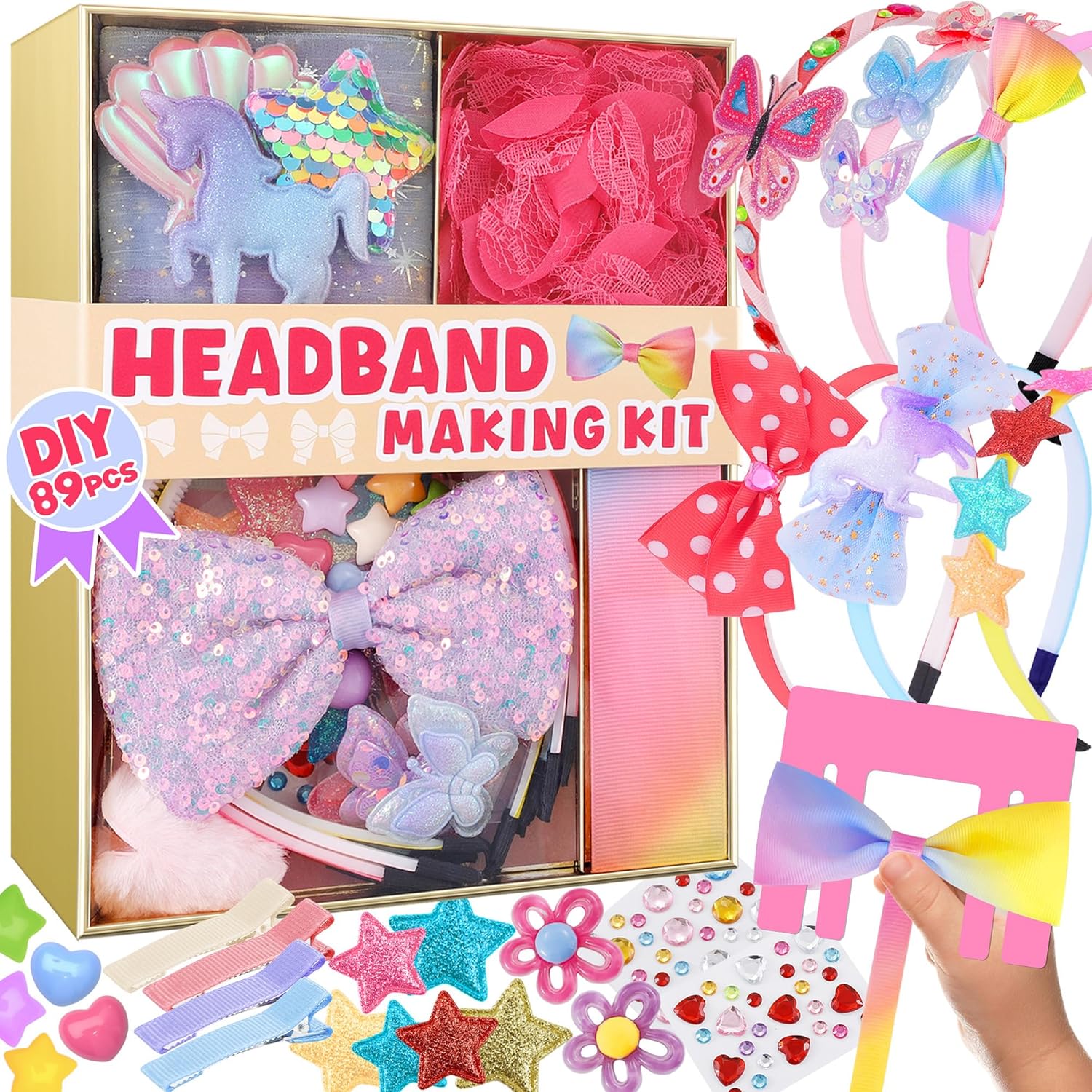 yasest Arts and Crafts Kit for Girls – DIY Headband Making Kit for Girls, 89pcs Fashion Hair Accessories Set, Art & Craft Gift for Kids 6-8 – Ideal Gifts for 5 6 7 8-12 Year Old Girl