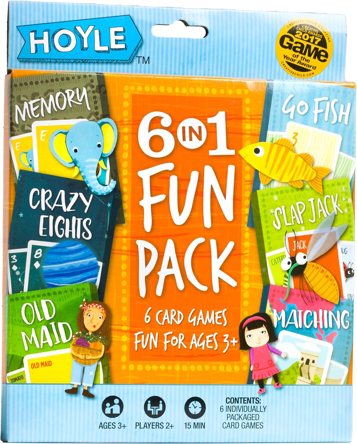 Hoyle 6-in-1 Kids Card Game Pack, 6 Fun Preschool Games in 1: Matching, Memory, Go Fish, Crazy Eights, Old Maid, Slap Jack, Ages 3+