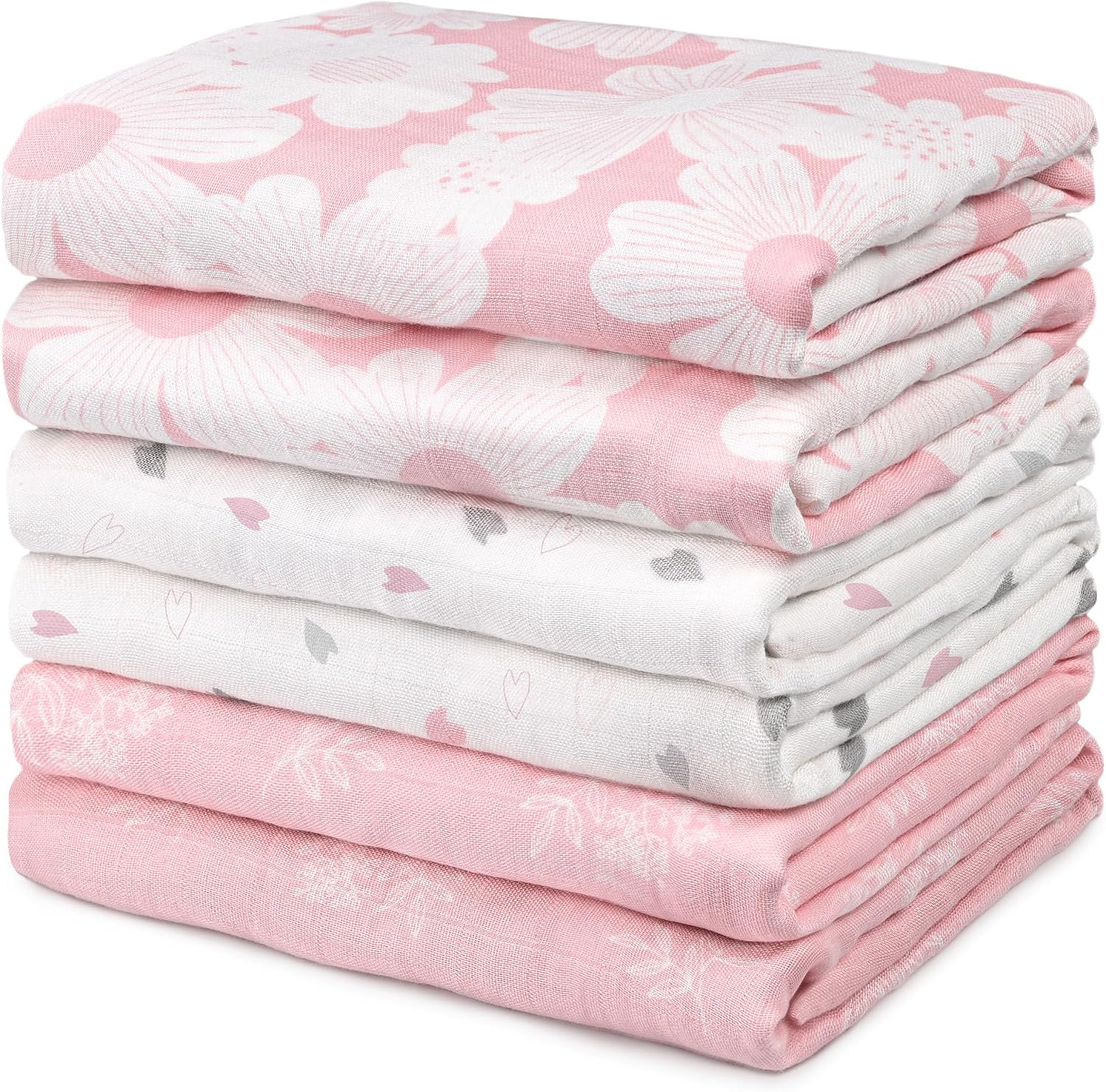 GLLQUEN BABY Receiving Blanket Boy Cotton Muslin Swaddle Blankets Girl Newborn Squares Breathable & Soft Thin Baby Blankets Cloths Double Absorbent Infant Swaddling Wrap – 6 Pack (Rosebud)