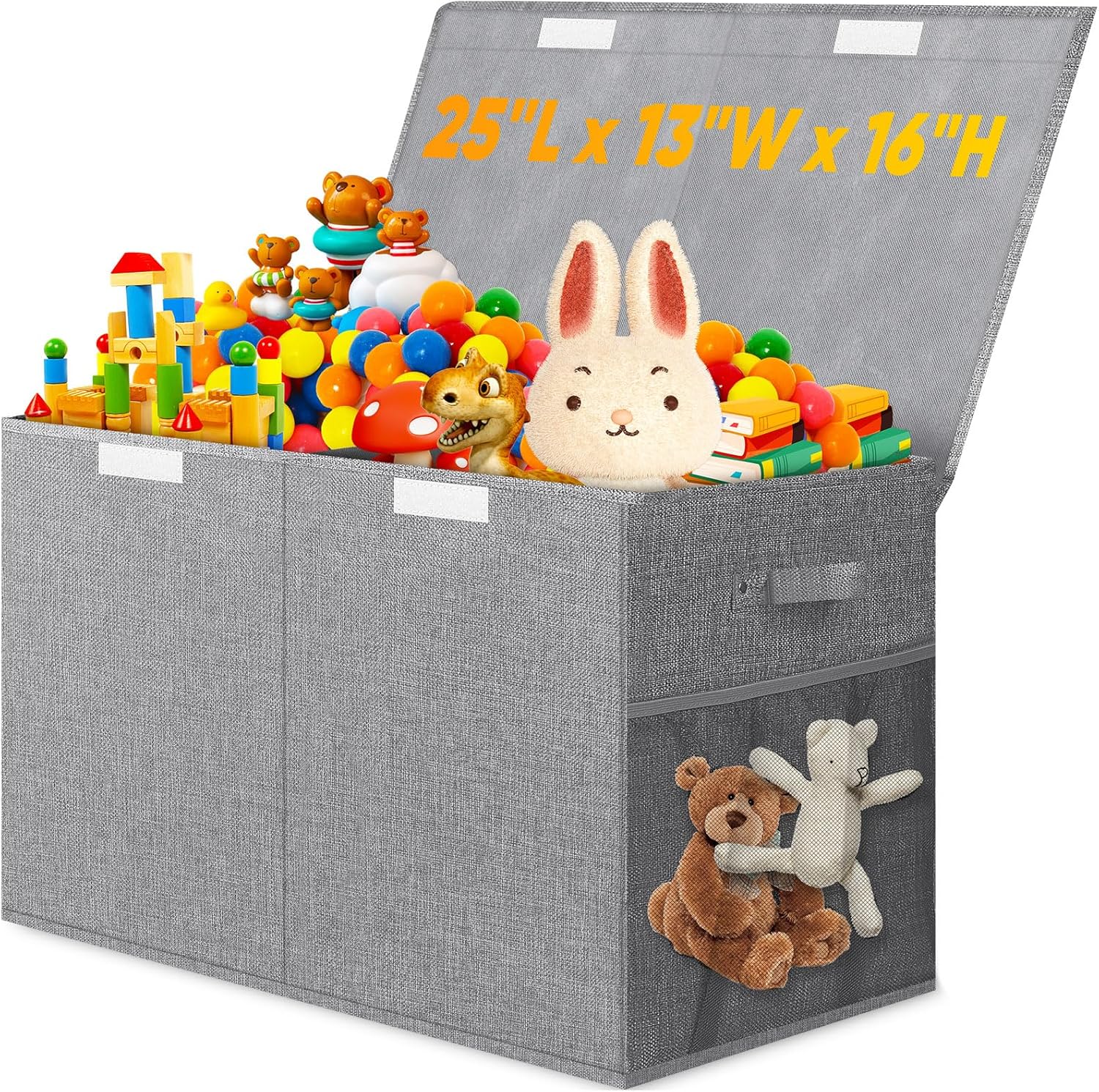Rocamdo Large Toy Storage Box with Lid Divider, Sturdy Collapsible Toys Organizer Chest Kids Storage Bins Boxes Baskets for Boys, Girls, Nursery, Bedroom, Living Room, Playroom, 25″x13″x16″, Gray