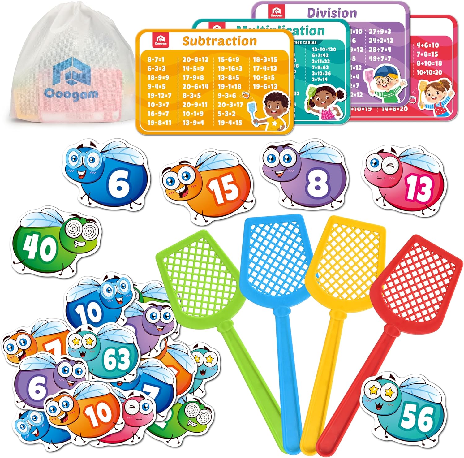 Coogam Math Counting Game, Math Manipulative Learning Swat The Fly Cards, Practice with Addition, Subtraction, Multiplication & Division, 1st 2nd & 3rd Grade Educational Toy for Homeschool