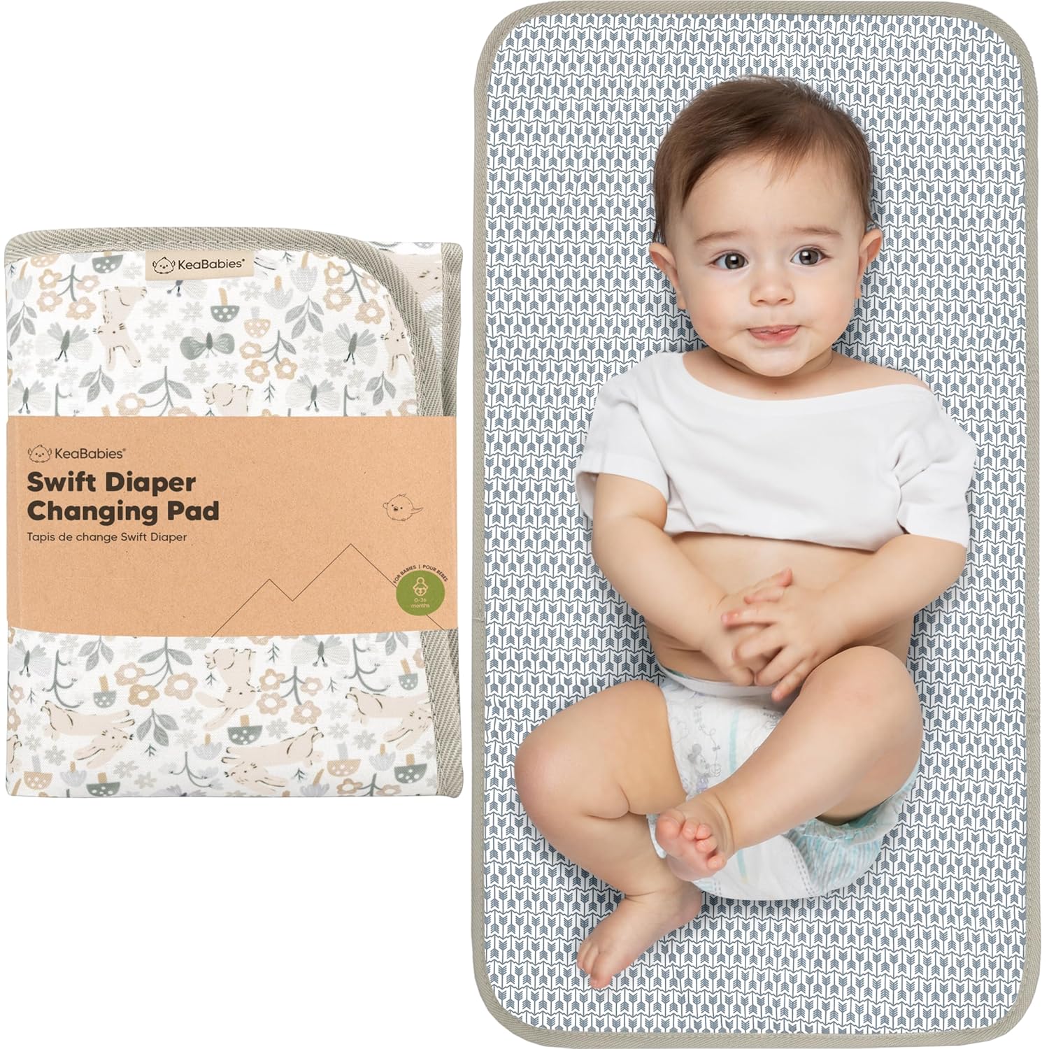 KeaBabies Portable Diaper Changing Pad, Easy Wipe Clean – Foldable Waterproof Baby Changing Mat for Diaper Bag, Compact, Lightweight, 25×13 Newborn, Infant, Baby Changer Travel Essential (Prairie)