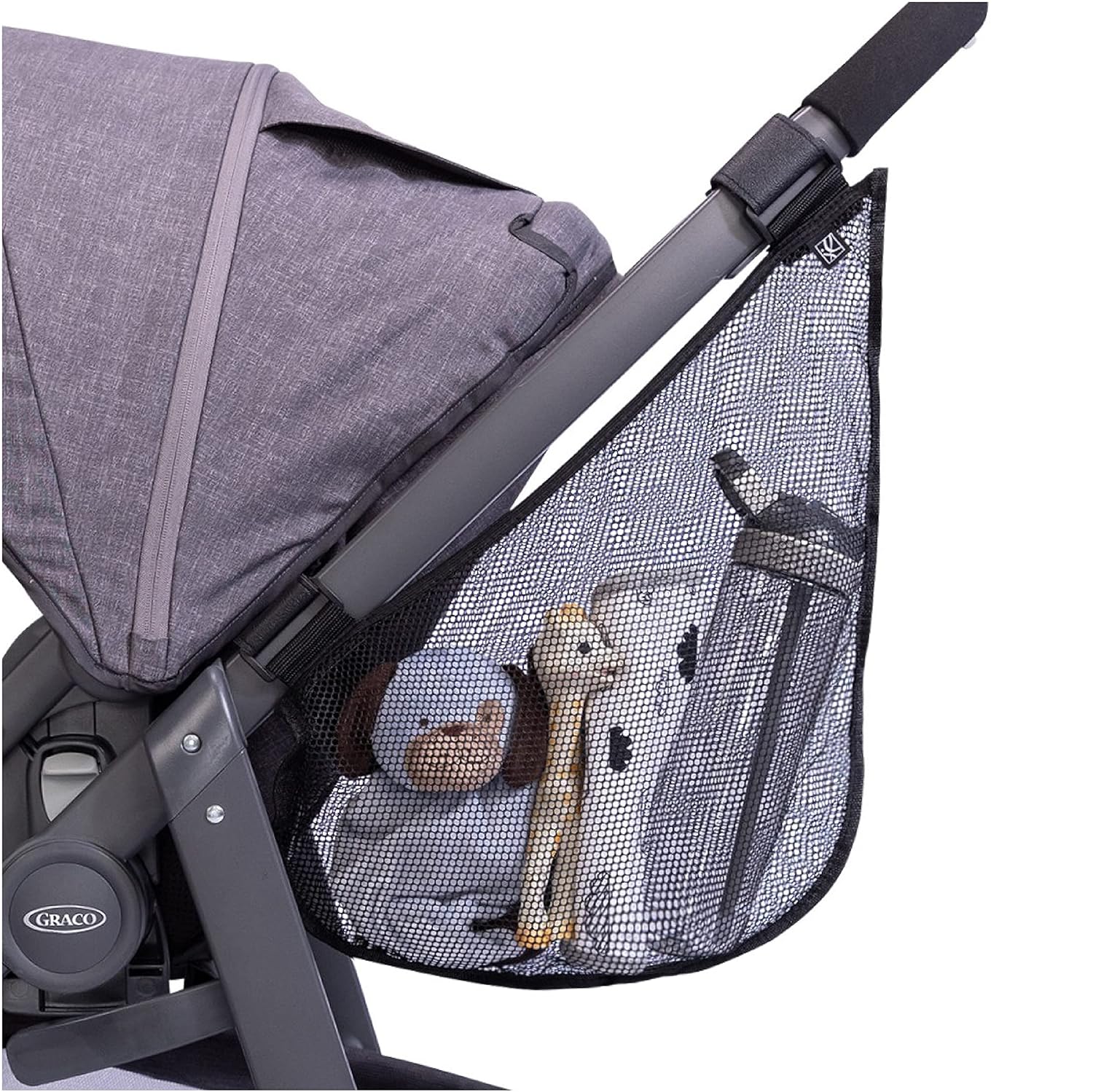 J.L. Childress Side Sling Cargo Net – Stroller Organizer Attachment for Storage, Mesh Bag for Baby Accessories, Universal Fit, Non-Slip and Adjustable Straps – Black