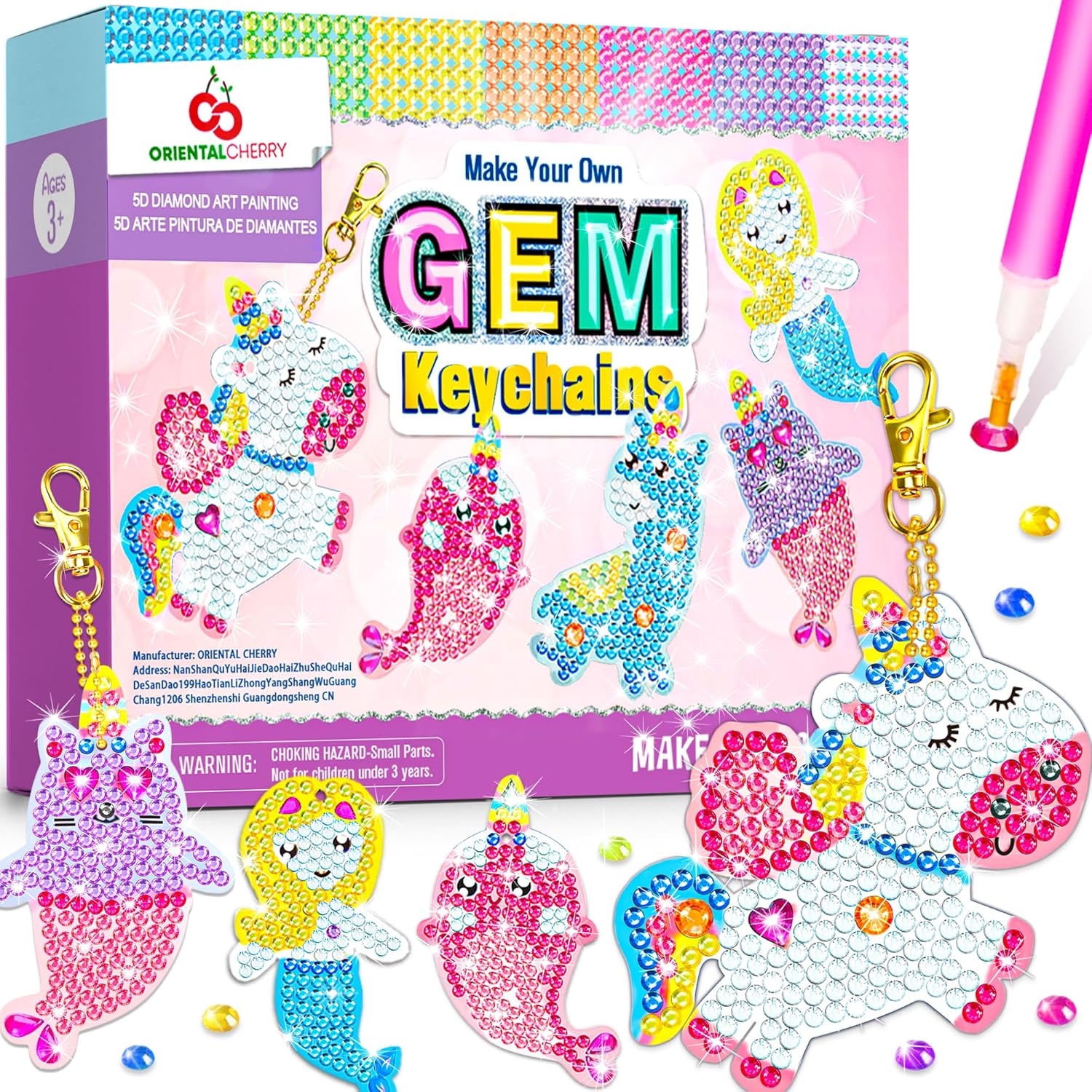 Arts and Crafts for Kids Ages 8-12 – Make Your Own GEM Keychains – 5D Diamond Art Painting by Numbers Kits Girls Kids Ages 3-5 4-6 6-8 Toys Birthday Easter Basket Stuffers Christmas Stocking Gifts