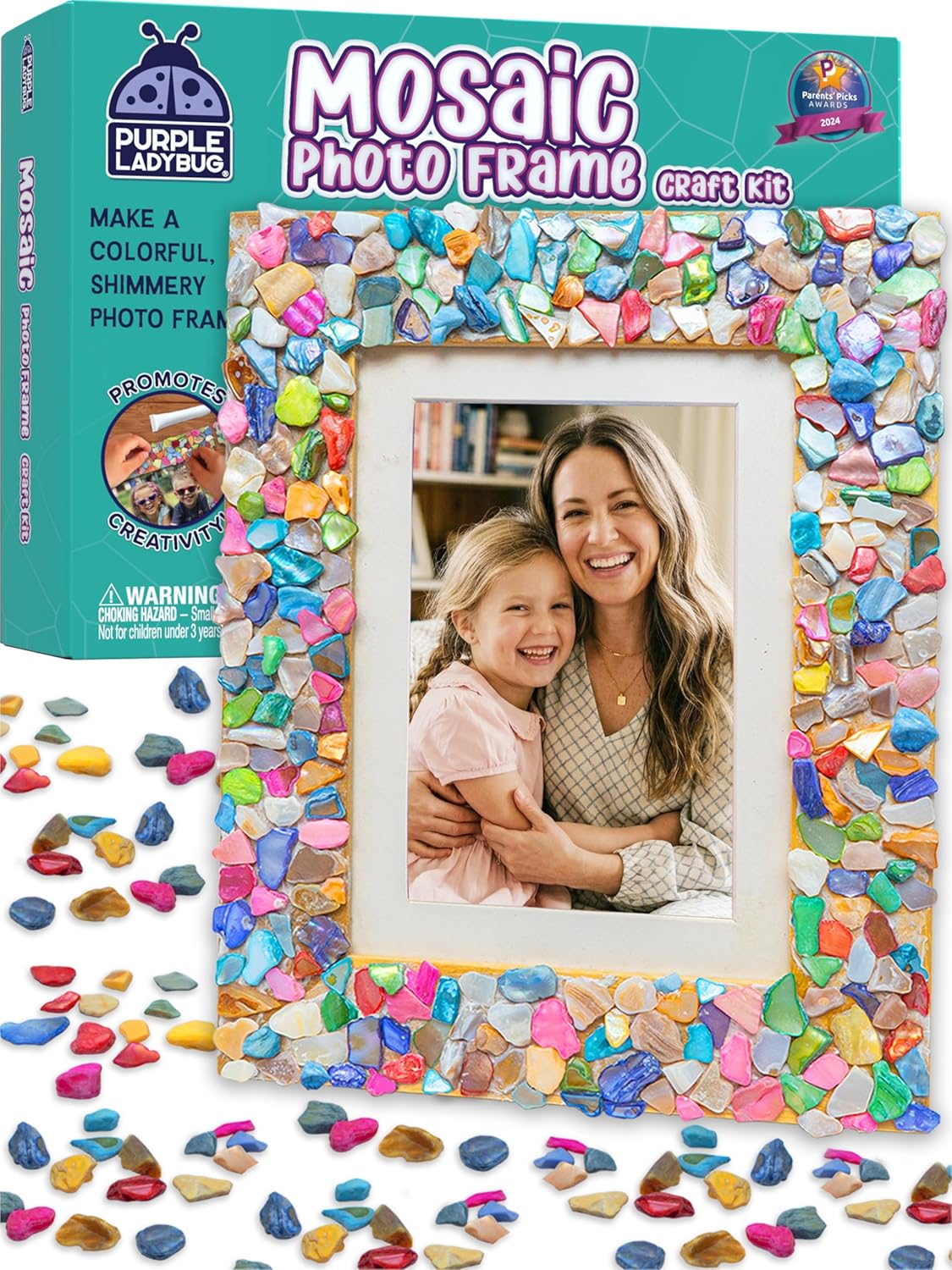 PURPLE LADYBUG DIY Mosaic Photo Frame Crafts for Girls 8-12 6-8 – Great Gift for Teens Tweens, Fun Craft Kit for Kids & Girl Birthday Gifts for 7 8 9 10 11 12 Years Old