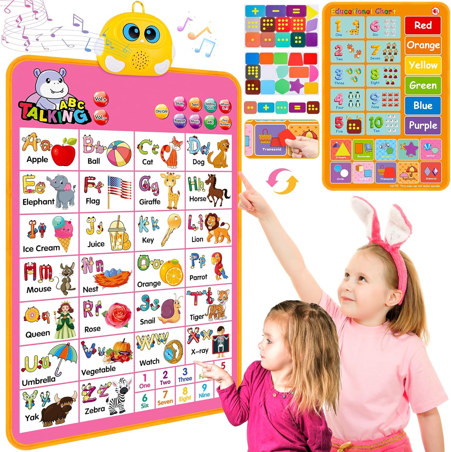 Interactive Alphabet Wall Chart, Talking ABC, 123s, Music Poster, Kids Learning Toys for Toddlers 1-3, Electronic Educational Toddler Toy, Educational Gift for Age 1 2 3 4 5 Year Old Girls Boys – Pink