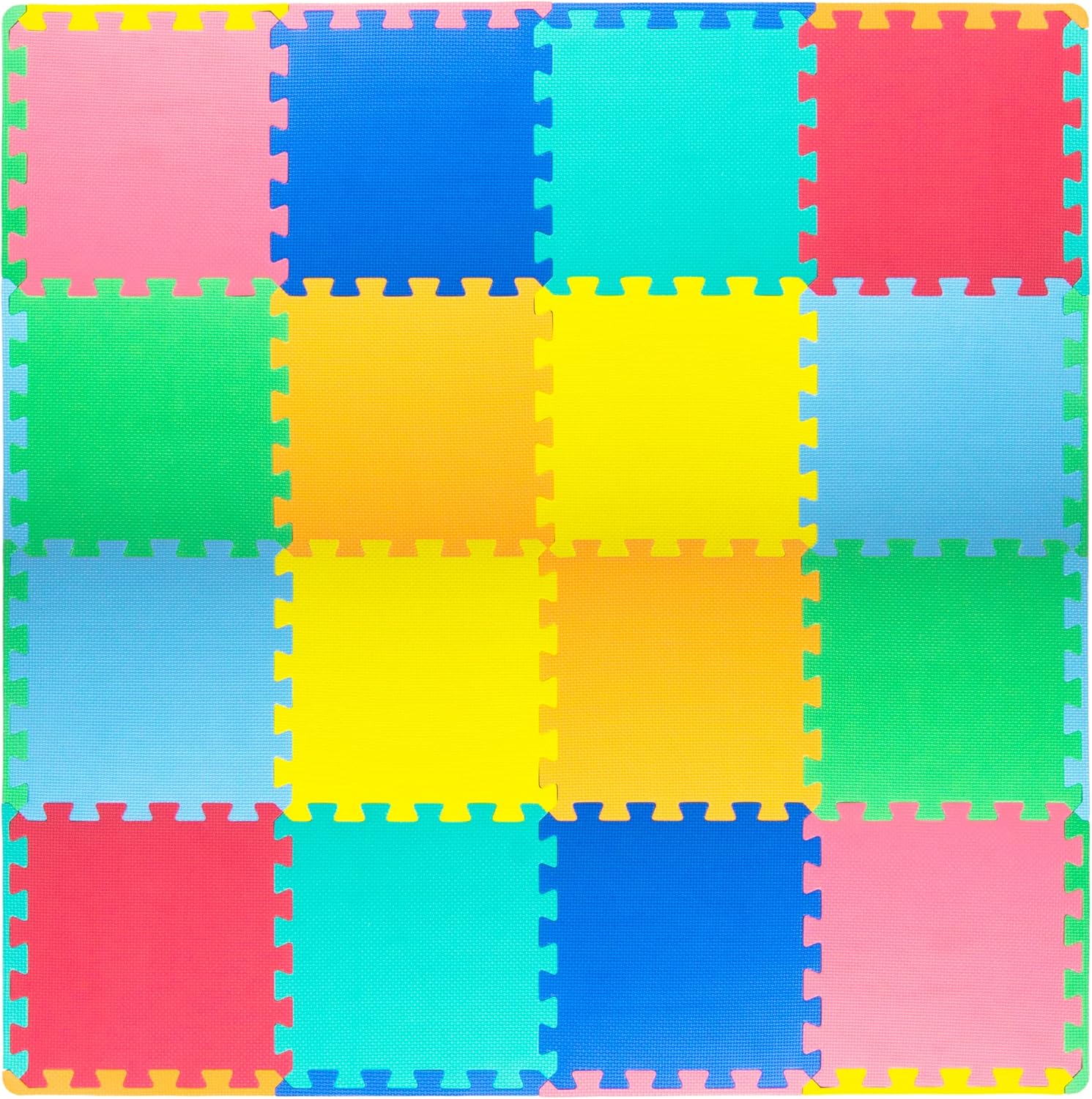 ProSource Baby Play Mat, Soft Foam Floor Tiles for Kids, Interlocking EVA Panels for Playpen Use, Crawling Development Surface, Safe Non-Toxic Toddler Flooring, 16 Tiles, Multicolor