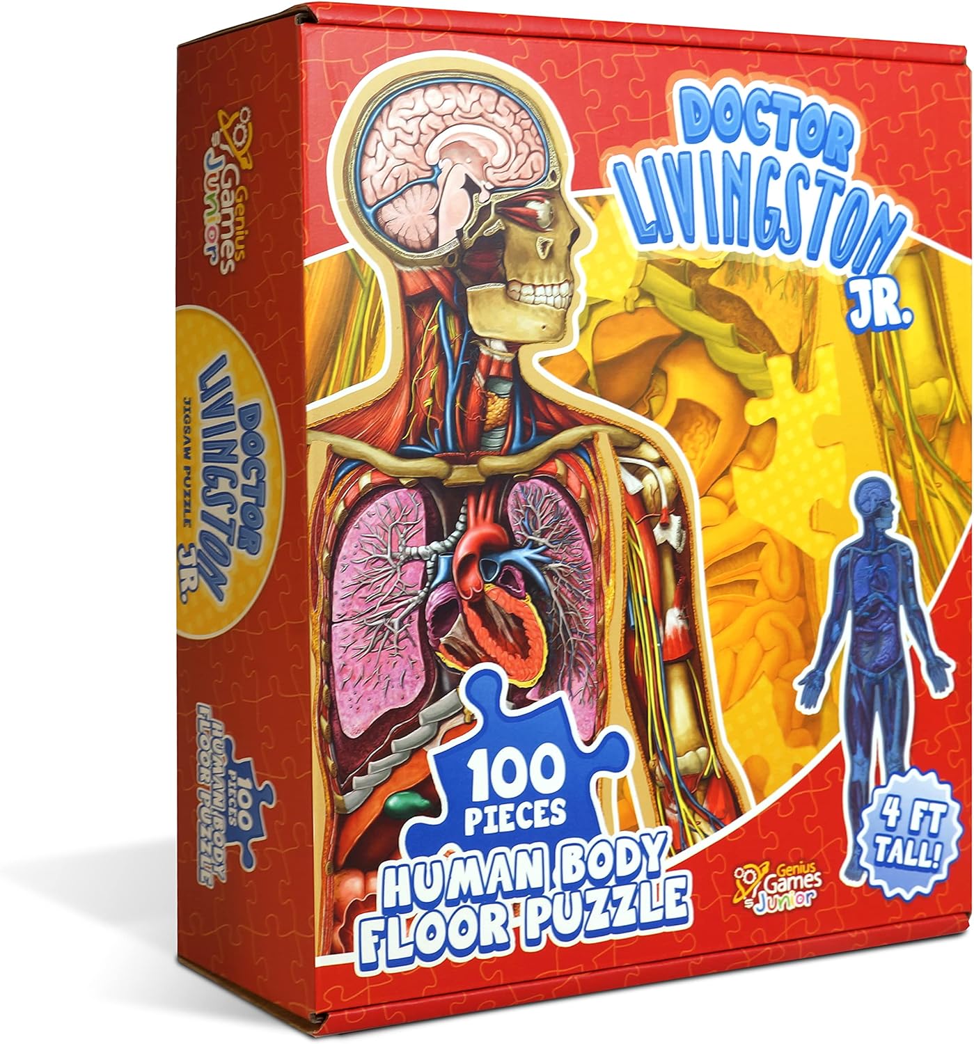 Human Anatomy Kids Floor Puzzle – Dr Livingston Jr’s 100-Piece Full Body Jigsaw Puzzle – 4 FT Medically Accurate Floor Puzzles for Kids Ages 6-8, 4-8, 8-10 – Educational Toys for Children, Toddlers