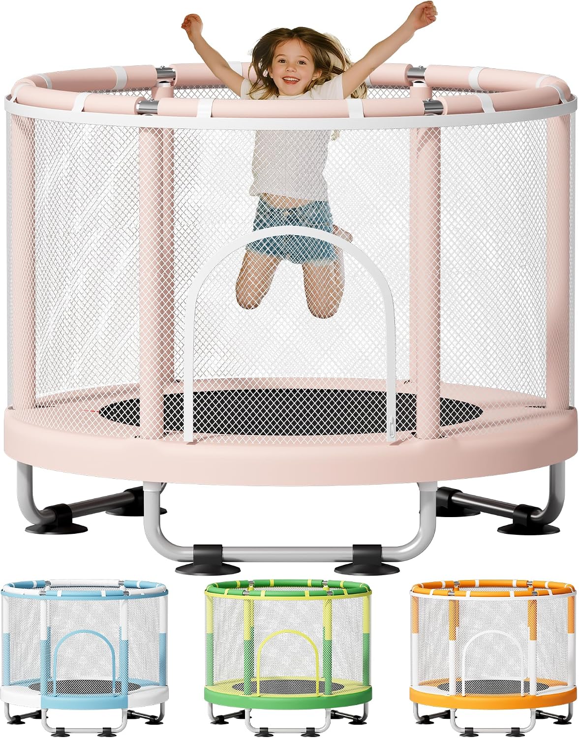 ZCMHAXJ 55″ Trampoline for Kids, 440lbs Capacity Indoor & Outdoor Toddler Trampoline, Gifts for Boys & Girls