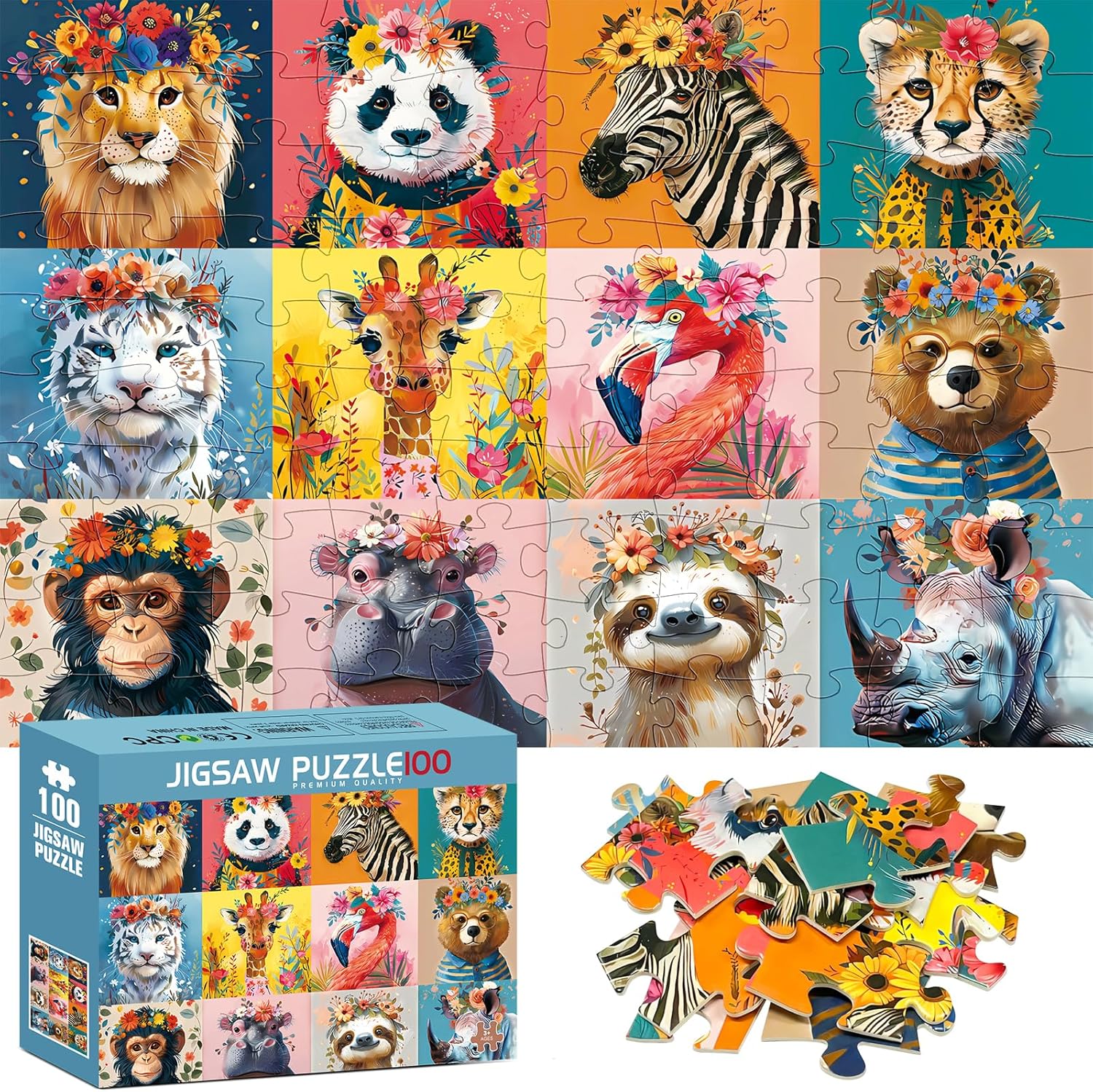 100 Pieces Puzzles for Kids Ages 4-8 | Beautiful Wild Animals Jigsaw Puzzles | Large 100 Piece Puzzle for Toddler Children | Sturdy,Safe | Engaging & Educational Toys Great Gift for Boys Girls,15x10in