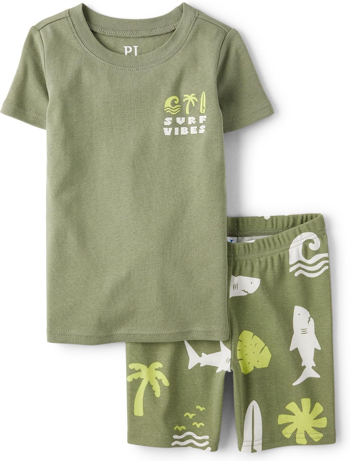 The Children’s Place Boys’ 100% Cotton Sleeve Top and Shorts 2 Piece Pajama Set