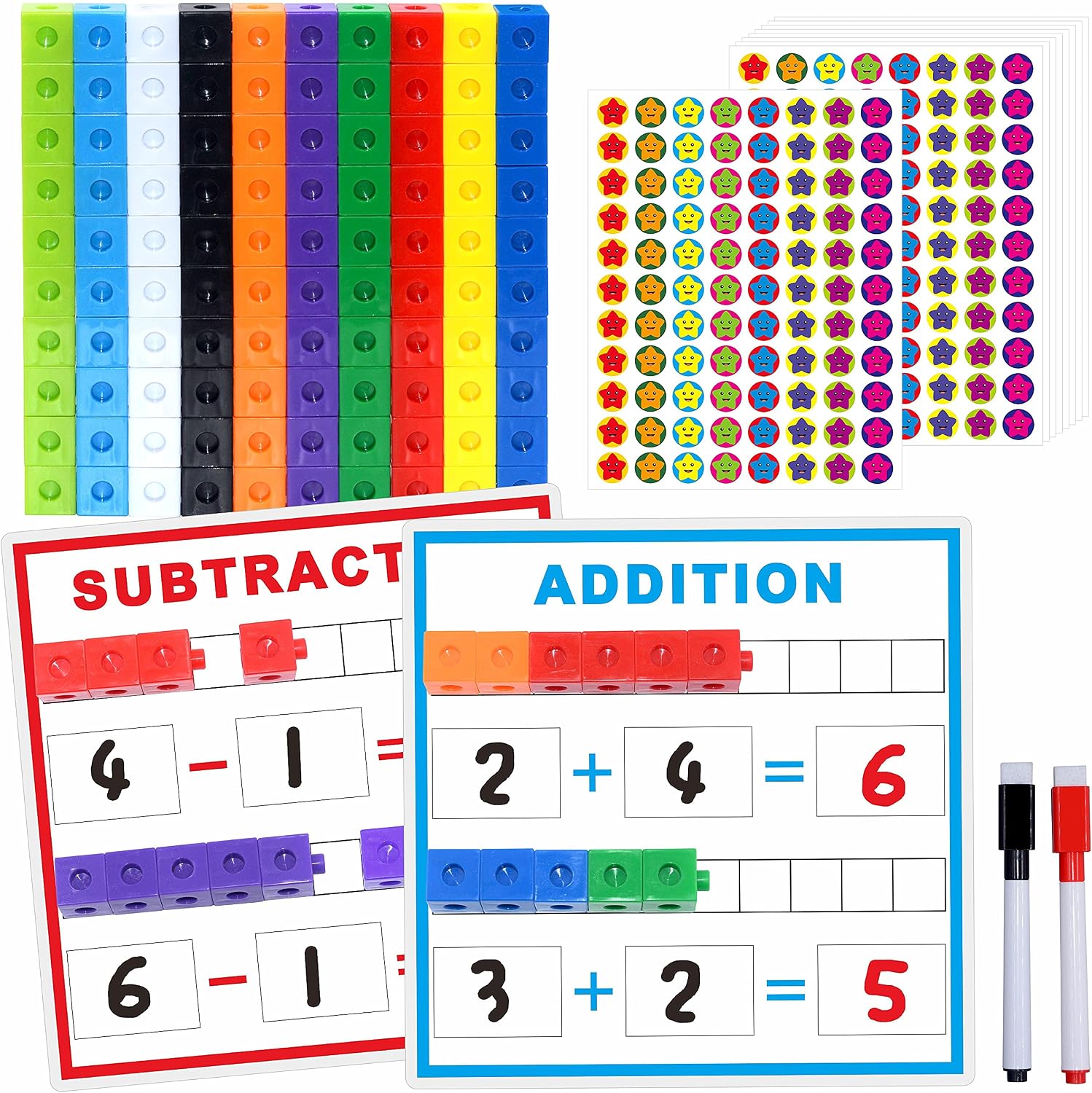 SpriteGru Math Linking Cubes, Math Cubes Manipulatives with Activity Cards Linking Cube Math Counters for Kids Kindergarten Learning Activities