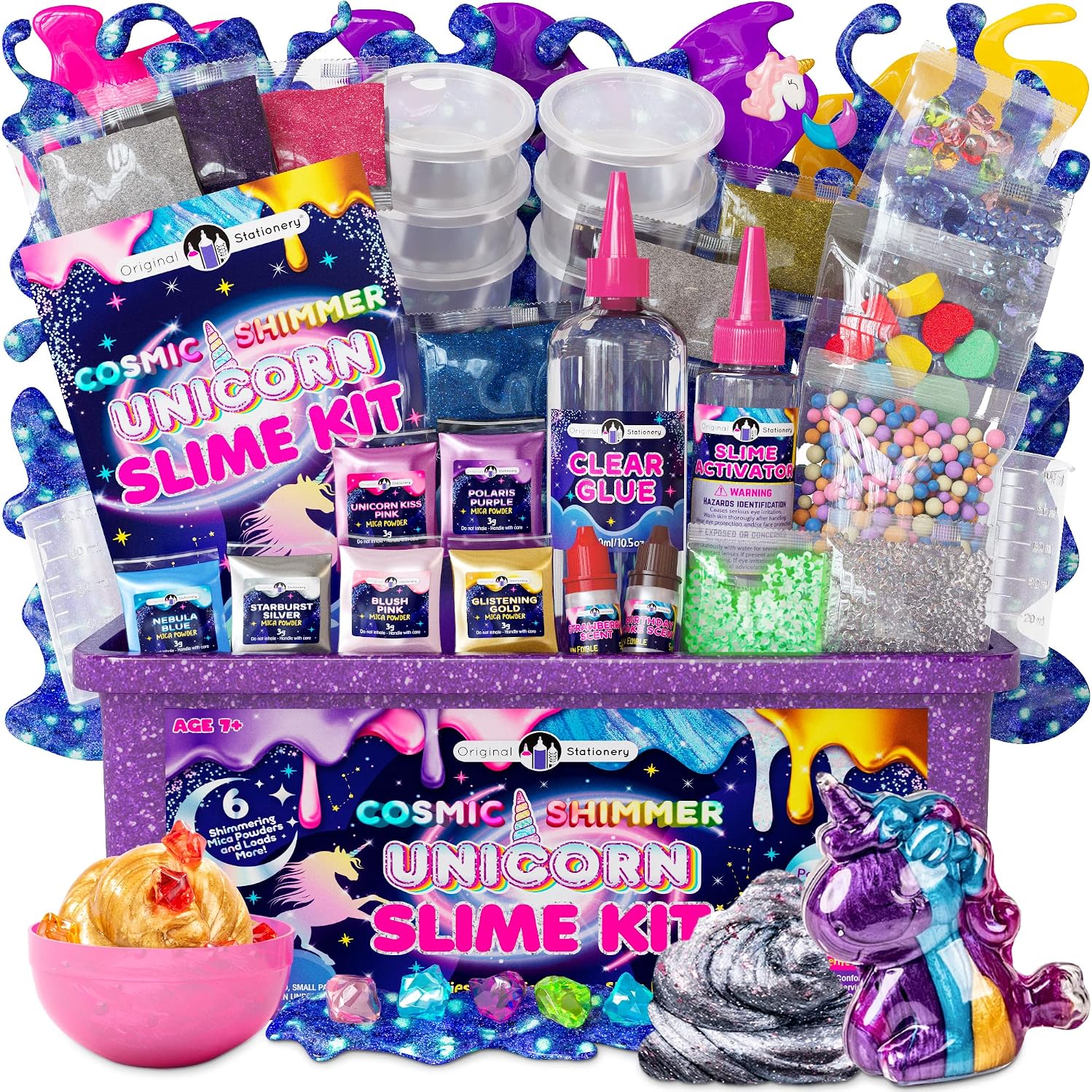 Original Stationery Unicorn Slime Kit for Girls Ages 7–12, DIY Shimmer Slime Set with Glow-in-The-Dark, Pearlescent, Holographic & Glitter Slimes, Creative Craft, Birthday Gift for Kids
