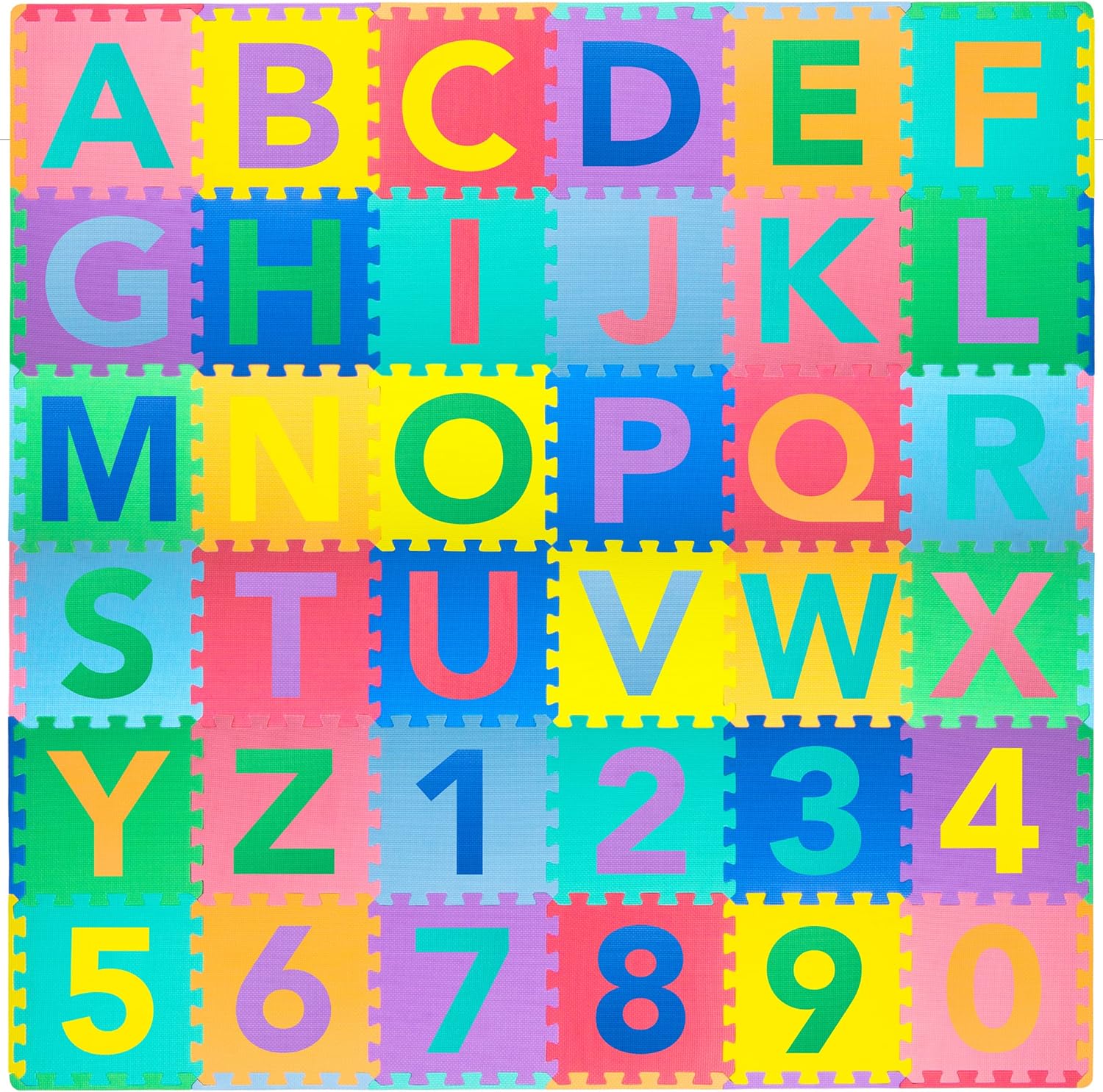 ProSource Kids Puzzle Alphabet, Numbers, 36 Tiles and Edges Play Mat, 12″ by 12″, Abc & 123