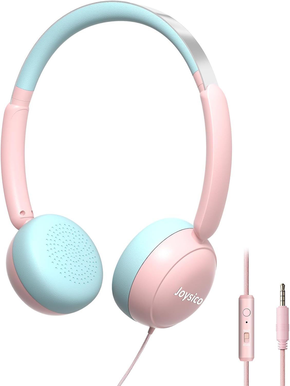 Kids Headphones with Cord and Mic for School Class Airplane Travel, Pink | 85/94dB Volume Limit, Wired Durable Comfortable On Ear Earphones, Headset for iPad Tablet Kindle Laptop PC, Boys Girls Teens