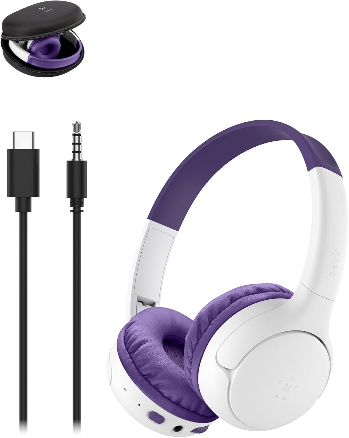 Belkin SoundForm Mini 2 Bluetooth Kids Headphones, On Ear, 55H Battery Life | Toddler headphones, 85dB Volume Limit, Built-in Mic, Wired Connection Option, iPad, Android Tablet, School, Travel