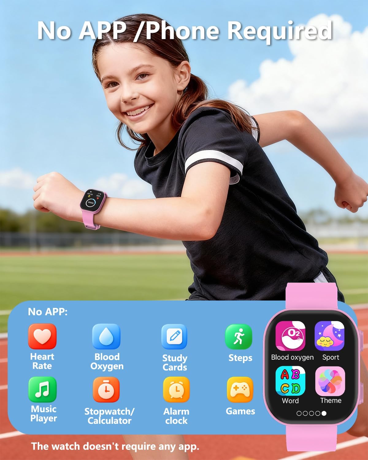 MorePro Smart Watch for Kids No App No Phone Required, Fitness Tracker Watch for Kids with Heart Rate, Blood Oxygen, Sleep Monitor, Pedometer, Puzzle Games, Music, Audio Stories for Boys Girls 4-12