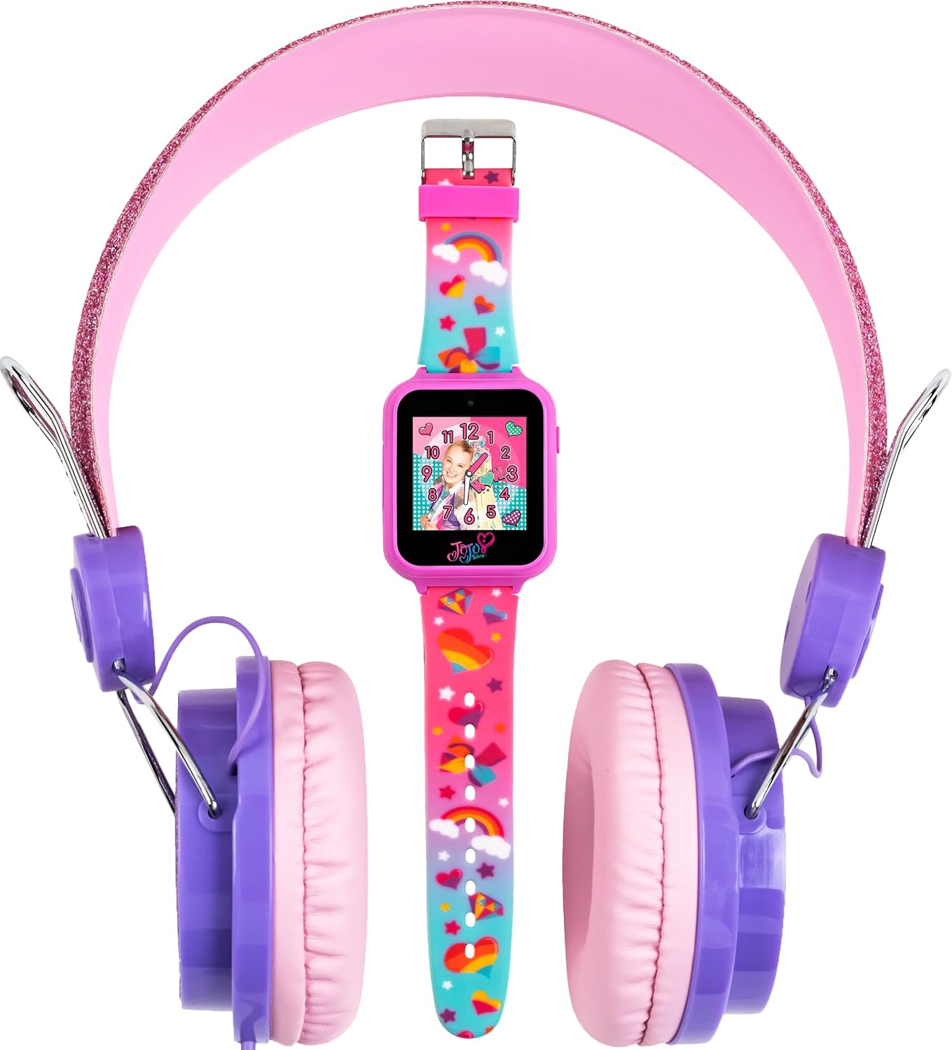 Accutime JoJo Siwa Headphone and Smart Watch Combo Set – Interactive Learning Games, Adjustable Pink Headphones, Multi Watch Faces, Ideal for Girls 6+