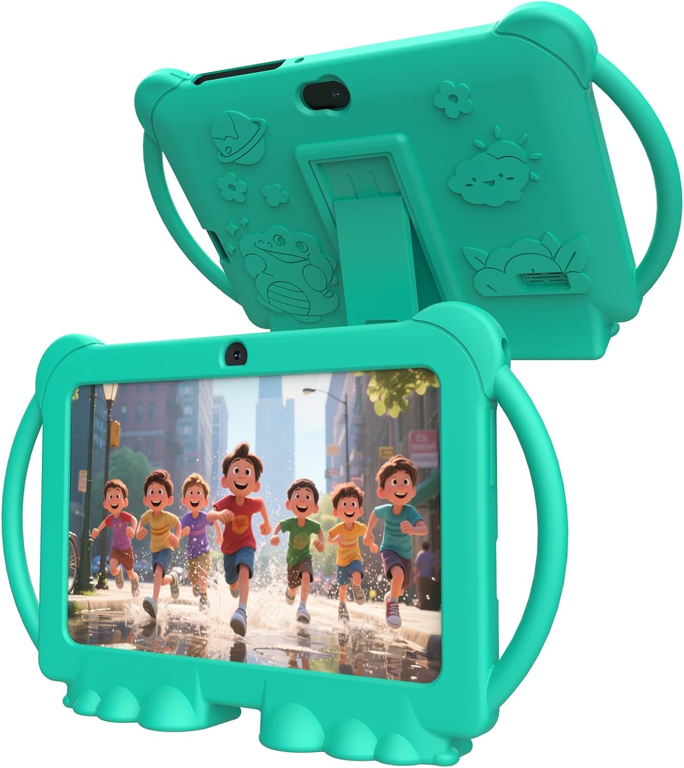 PEICHENG Kids Tablet 7 inch Android 12.0 for Toddler, 4GB RAM 32GB ROM Bluetooth IPS Screen Parental Control Dual Camera Shockproof Case for Educational Games, (Green)