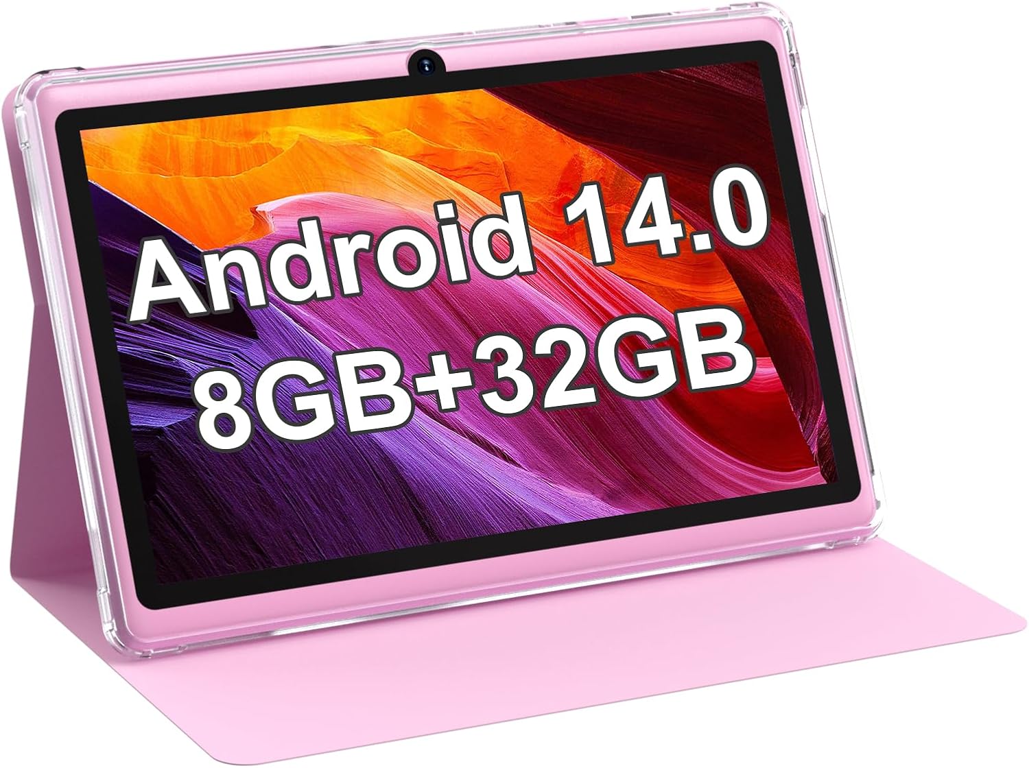 PEICHENG Android 14.0 Tablet 7″, RAM 8GB(3+5Expand)+32GB ROM Tablets, Dual Camera, 1024 x 600 IPS Display Screen, 1TB Expand, Tablet with Case (Pink)